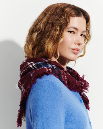 Mini carré twill imprimé-OXALIS/MARINE-100% cachemire