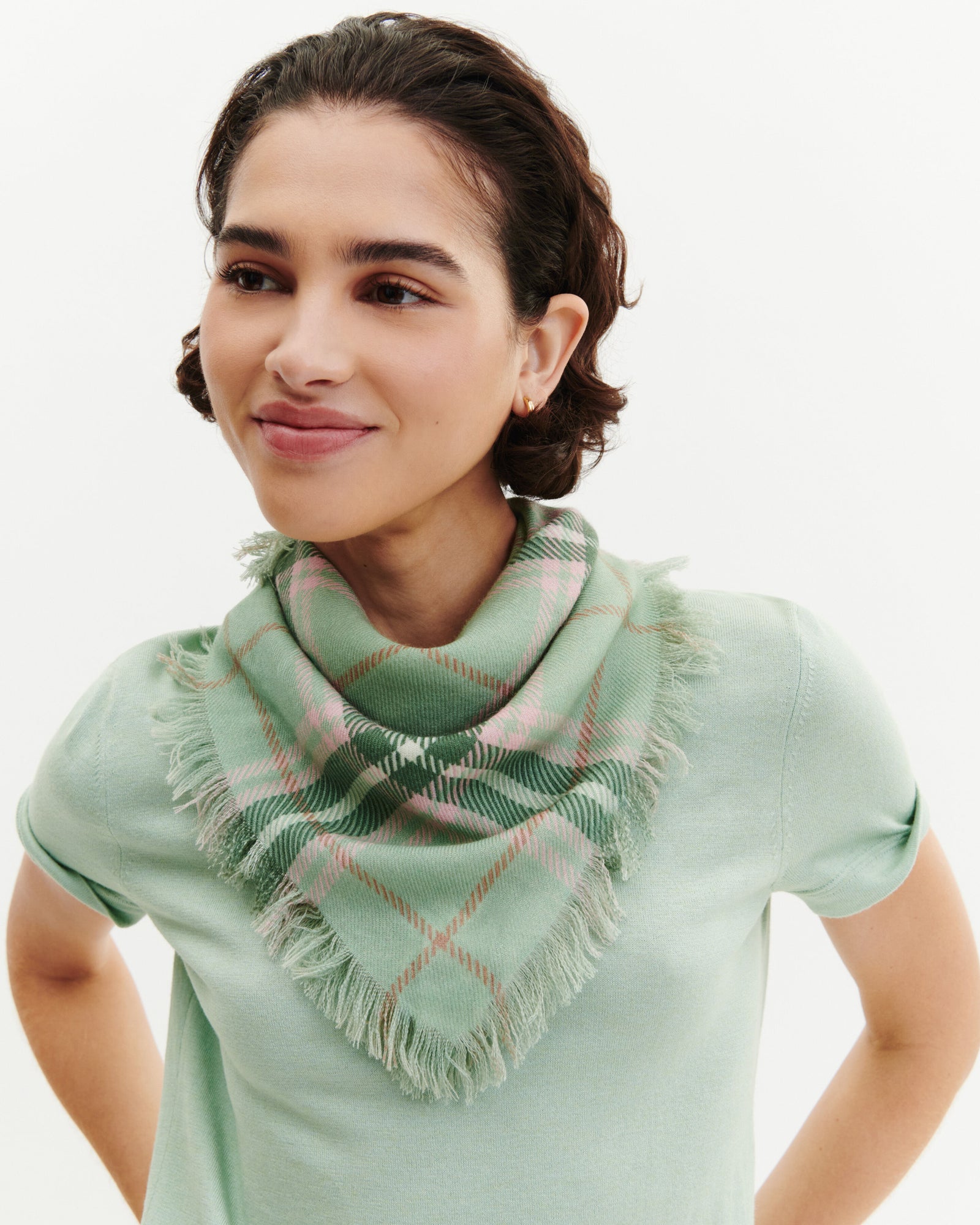 Mini carré twill imprimé-VERT AMANDE/JADE-100% cachemire