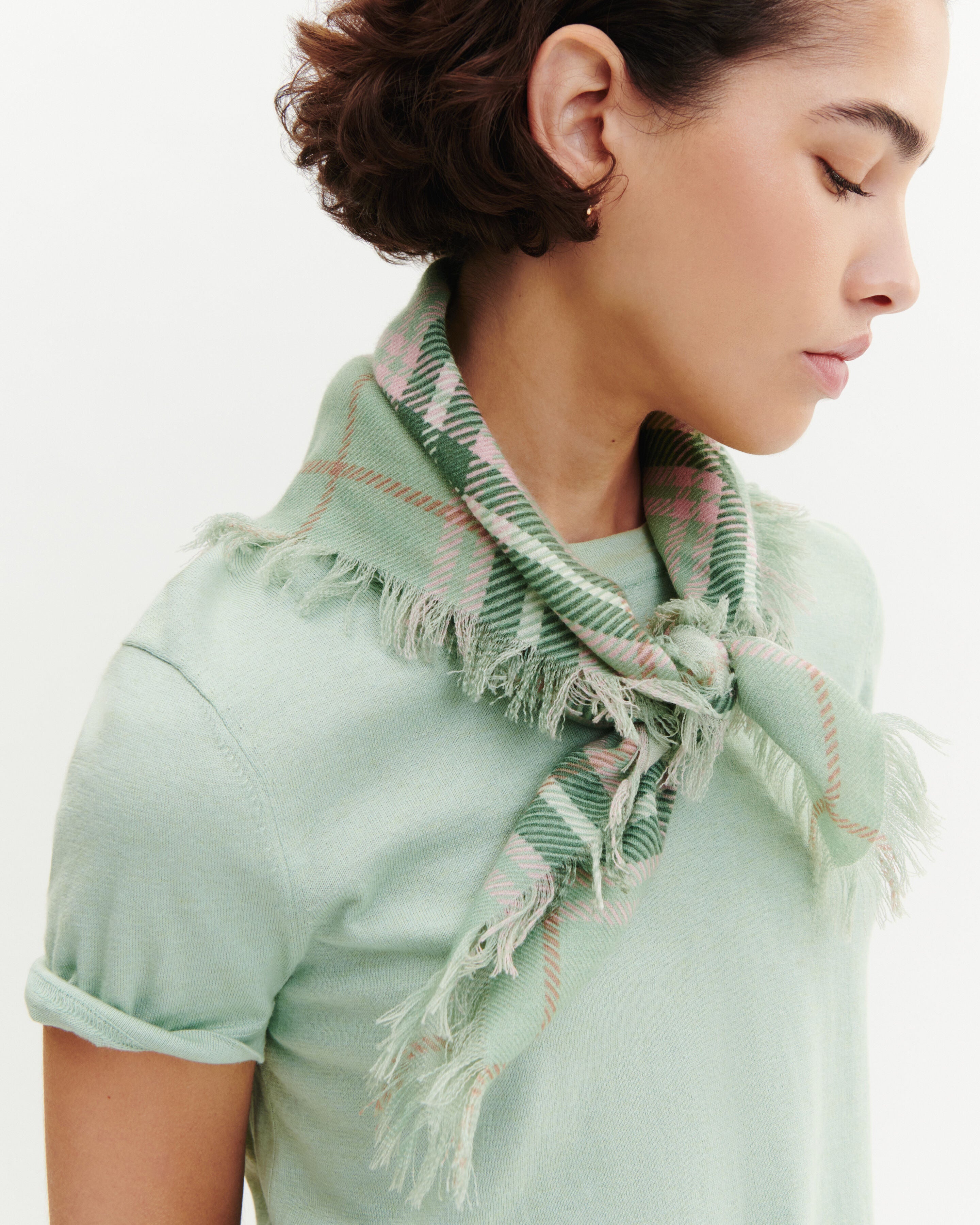 Mini carré twill imprimé-VERT AMANDE/JADE-100% cachemire