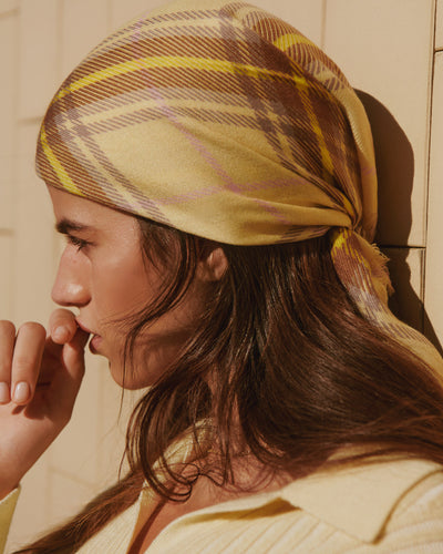 Mini carré imprimé tartan -ZESTE/MACCHIATO-100% cachemire