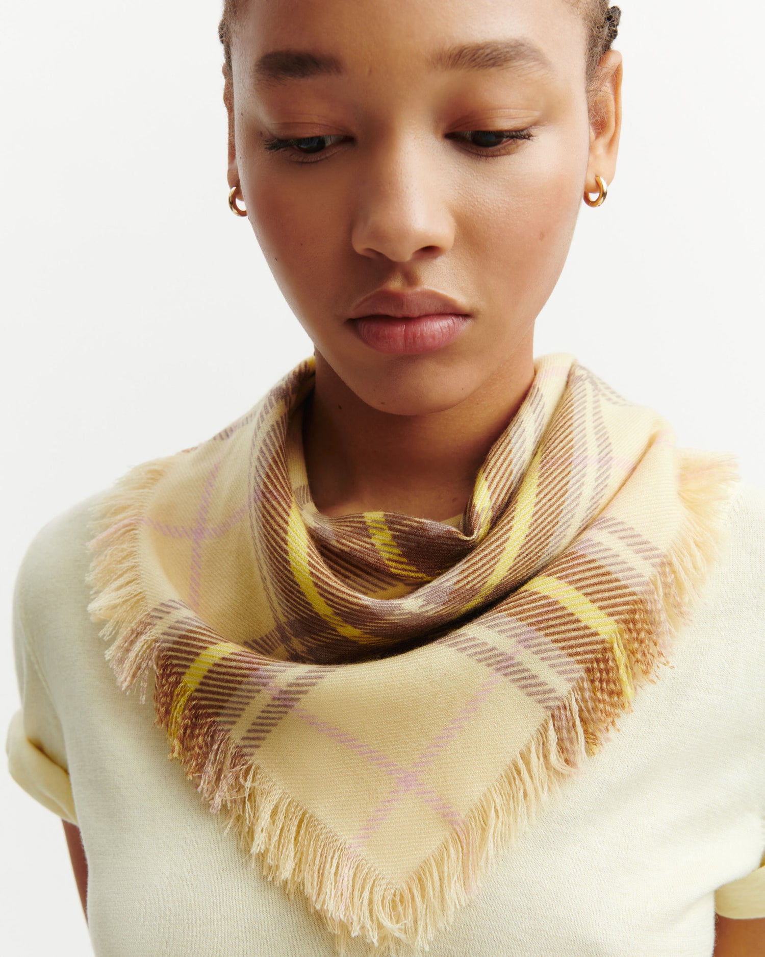 Mini carré twill imprimé-ZESTE/MACCHIATO-100% cachemire