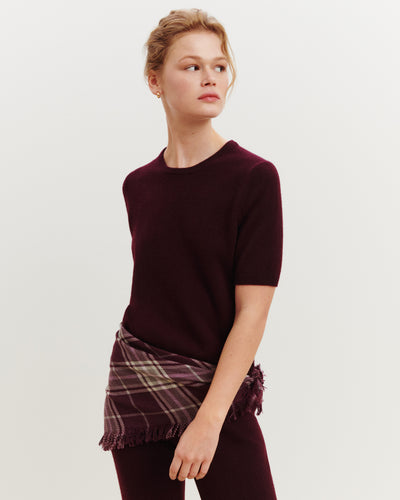 Mini carré imprimé tartan -GRENAT/MILLET-100% cachemire