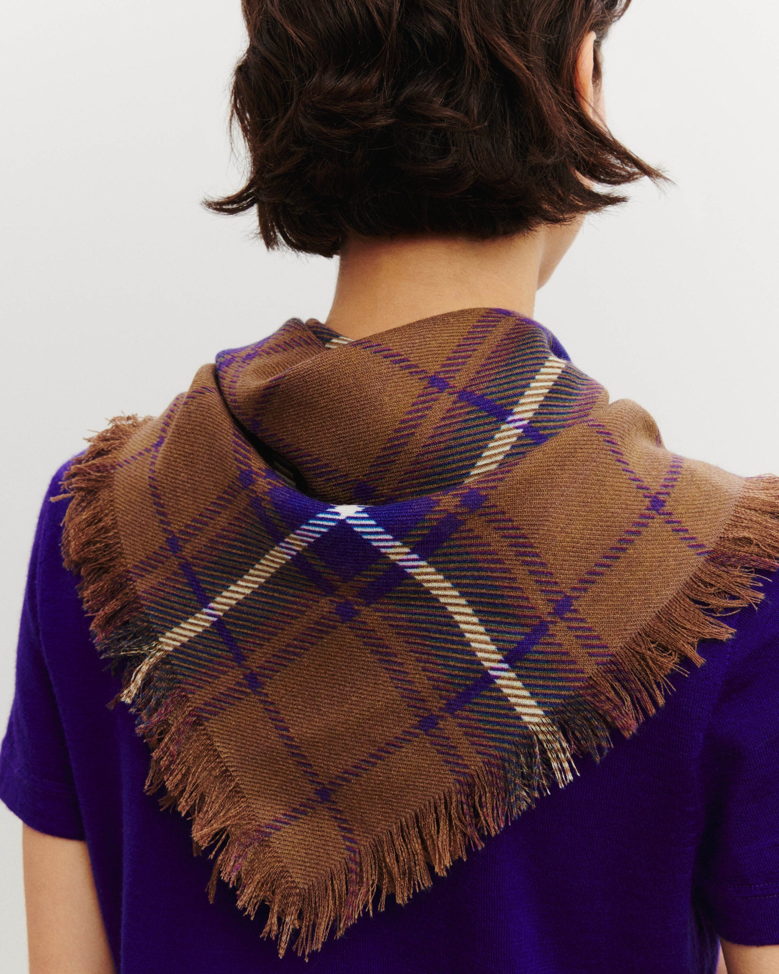 Mini carré imprimé tartan -NOISETTE/ULTRAVIOLET-100% cachemire