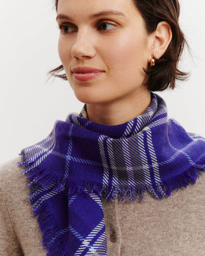 Mini carré imprimé tartan -ULTRAVIOLET/MILLET-100% cachemire