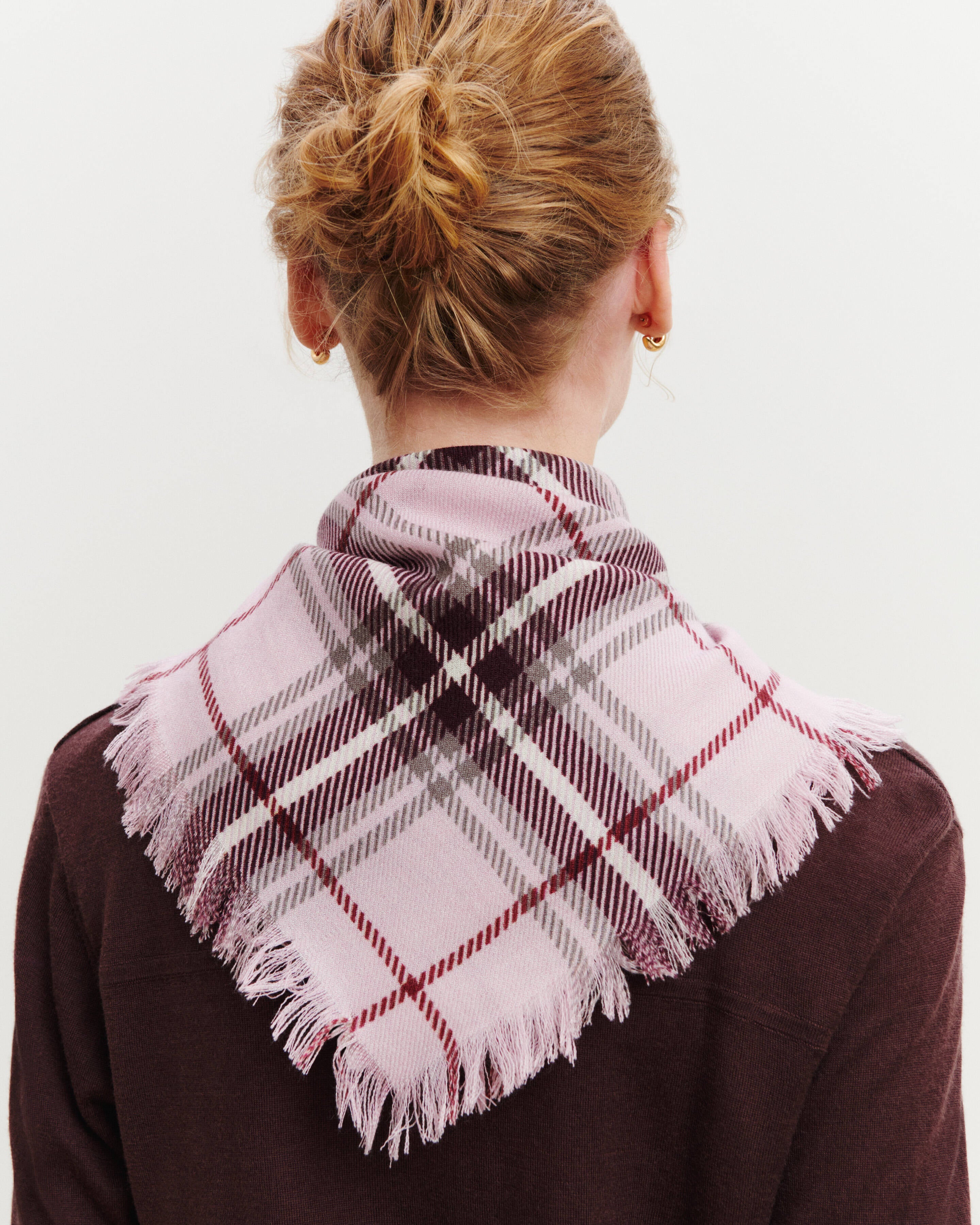 Mini carré imprimé tartan -ROSE QUARTZ/GRENAT-100% cachemire