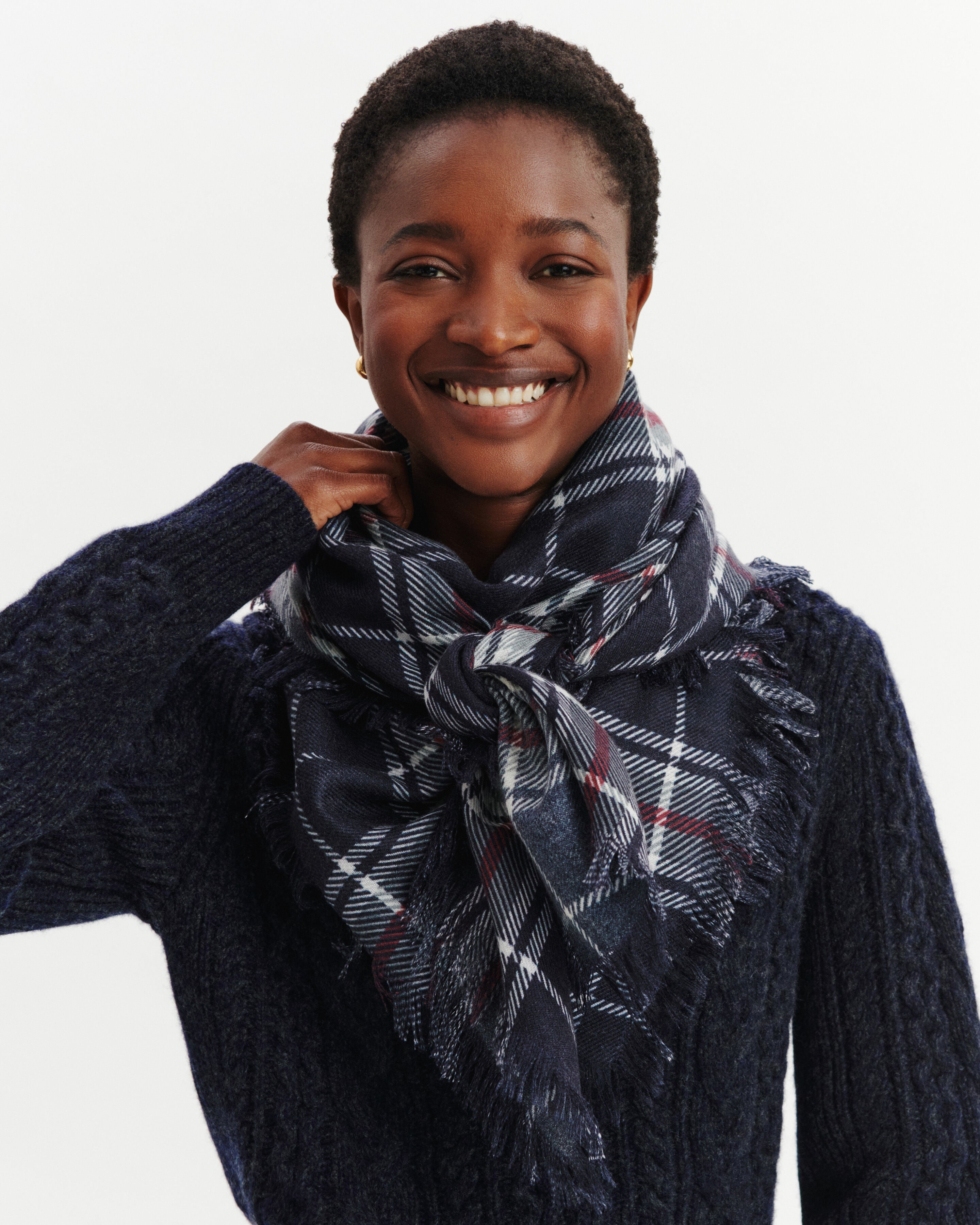 Grand carré tartan-MARINE/GRIS METEORITE-100% cachemire