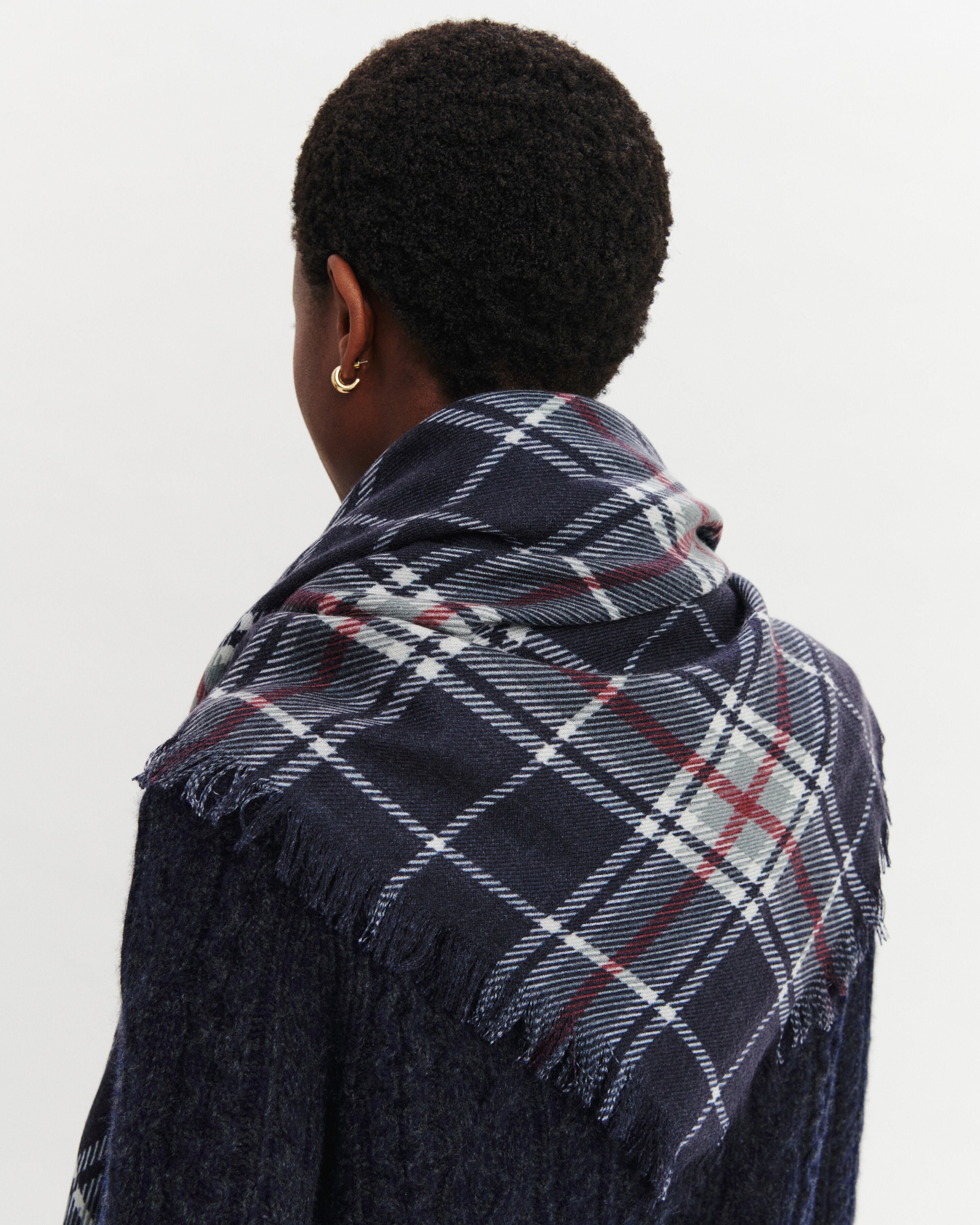 Grand carré tartan-MARINE/GRIS METEORITE-100% cachemire