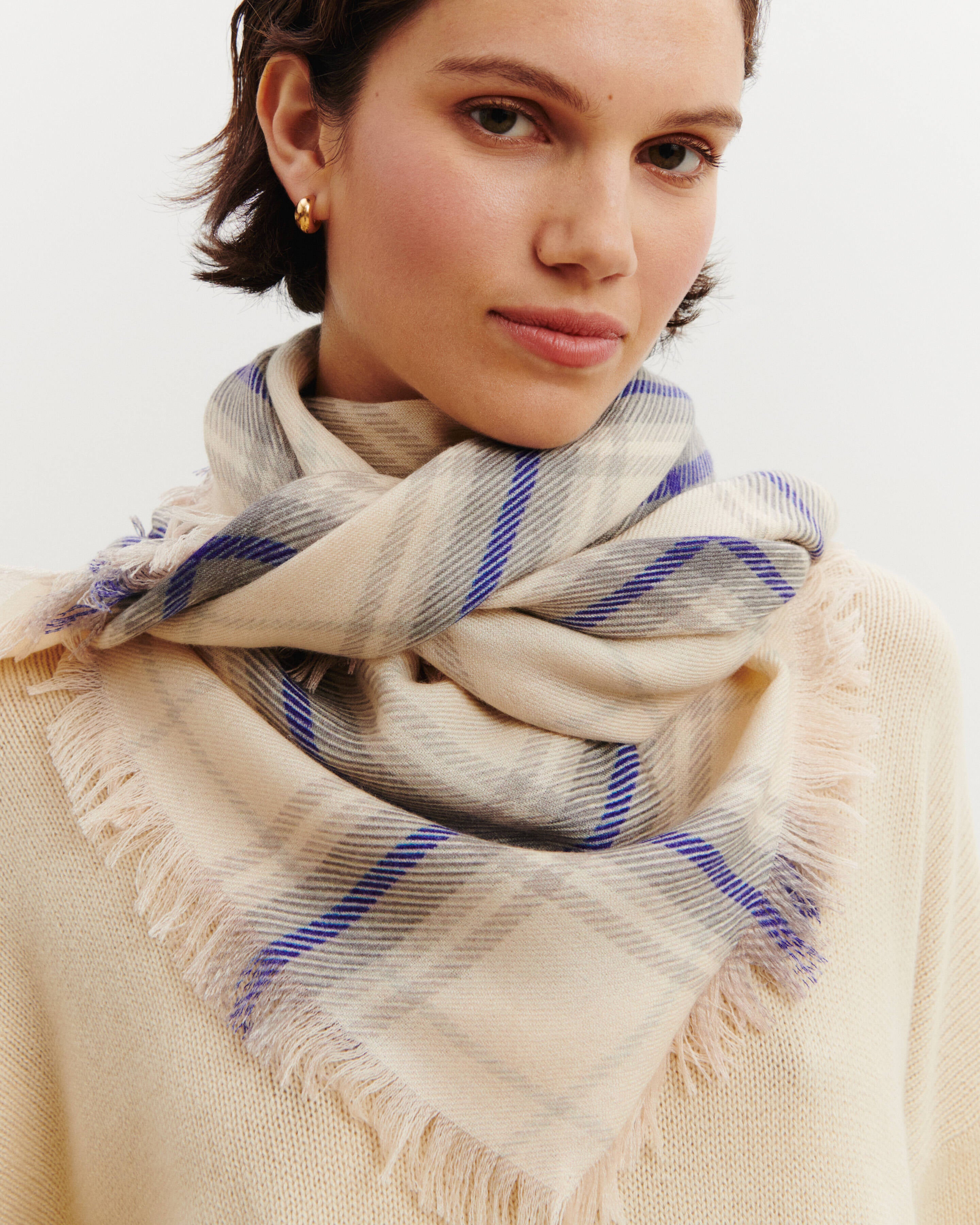 Grand carré tartan-ECRU VINTAGE/MILLET-100% cachemire