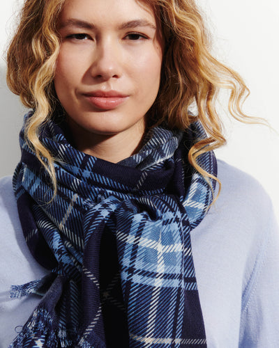 Etole en twill imprimée-MARINE/BLEU ATLAS-100% cachemire