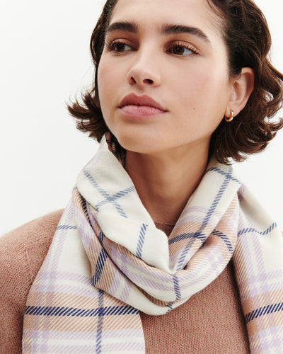 Etole en twill imprimée-NATUREL/JACINTHE-100% cachemire