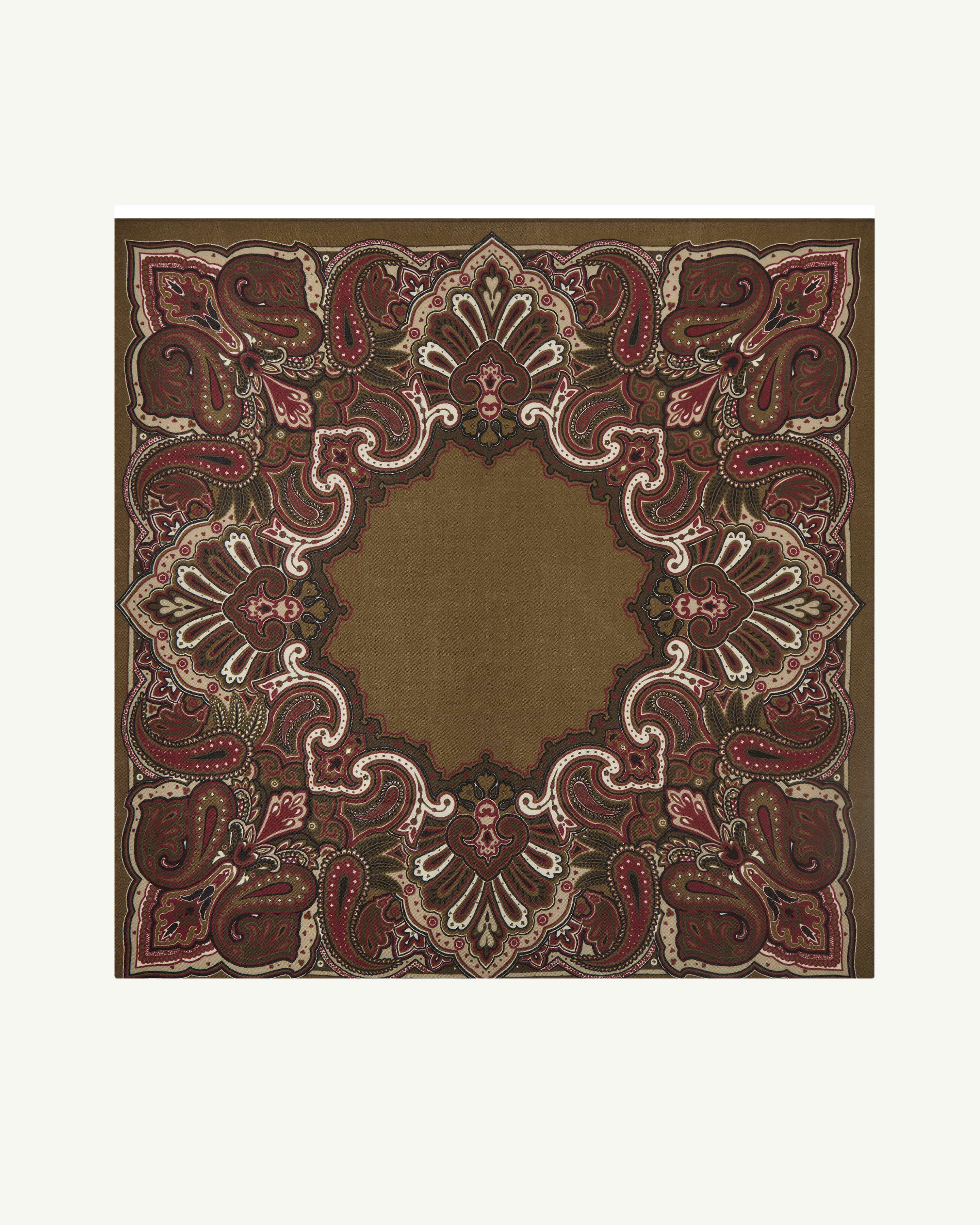 Carré Stan Paisley-ARGILE/OLIVE-100% cachemire