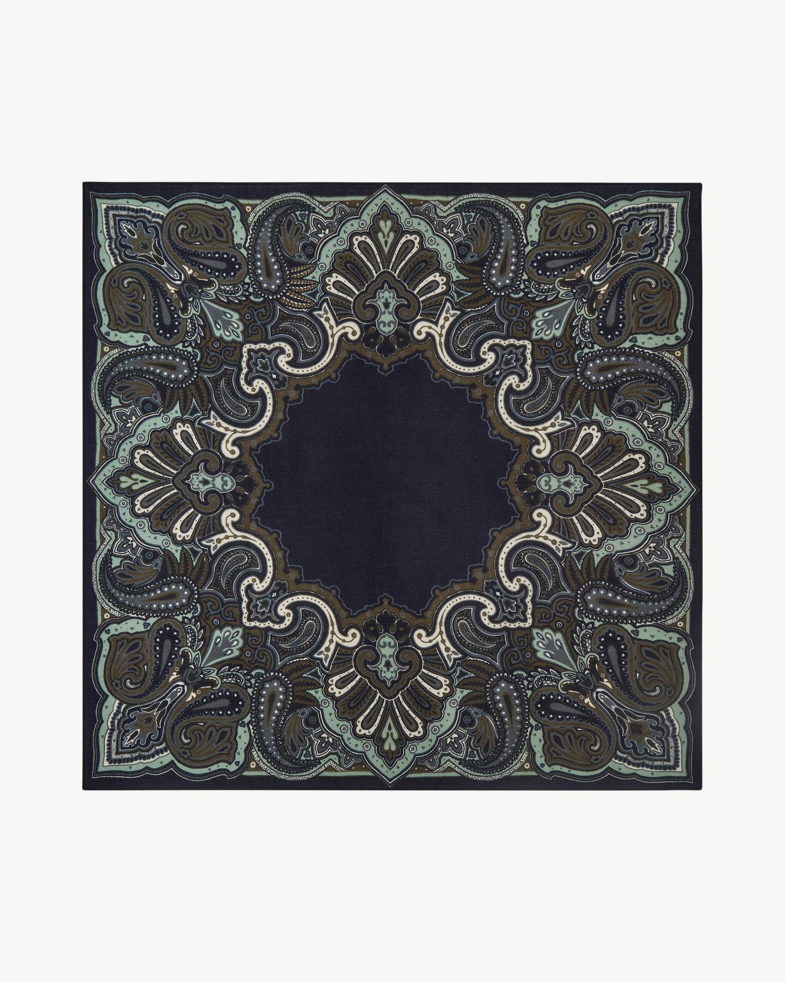 Carré Stan Paisley-MARINE/OLIVE-100% cachemire