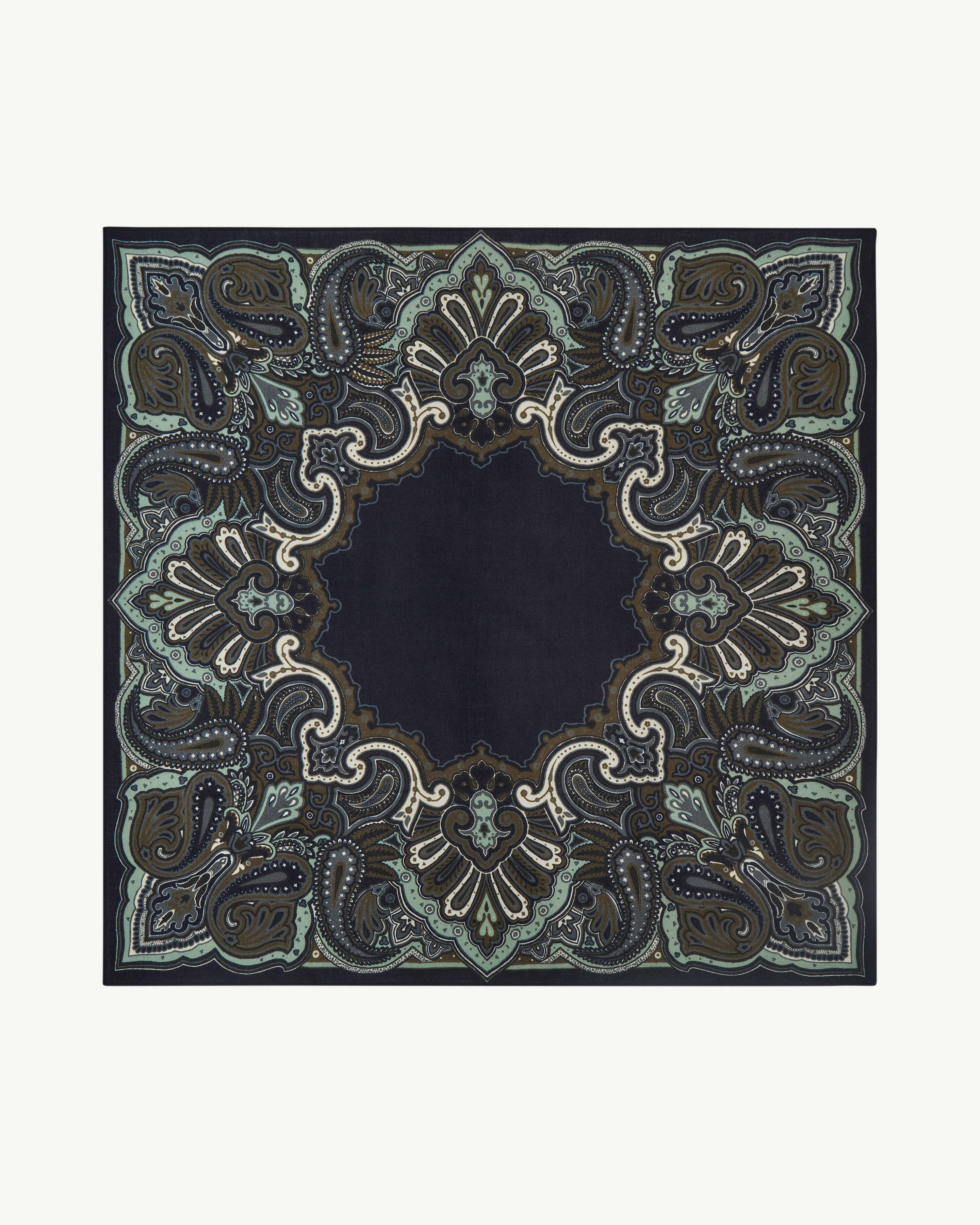 Carré Stan Paisley-MARINE/OLIVE-100% cachemire