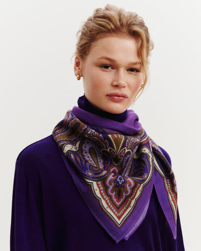 Carré Stan Paisley-CYCLAMEN/ULTRAVIOLET-100% cachemire