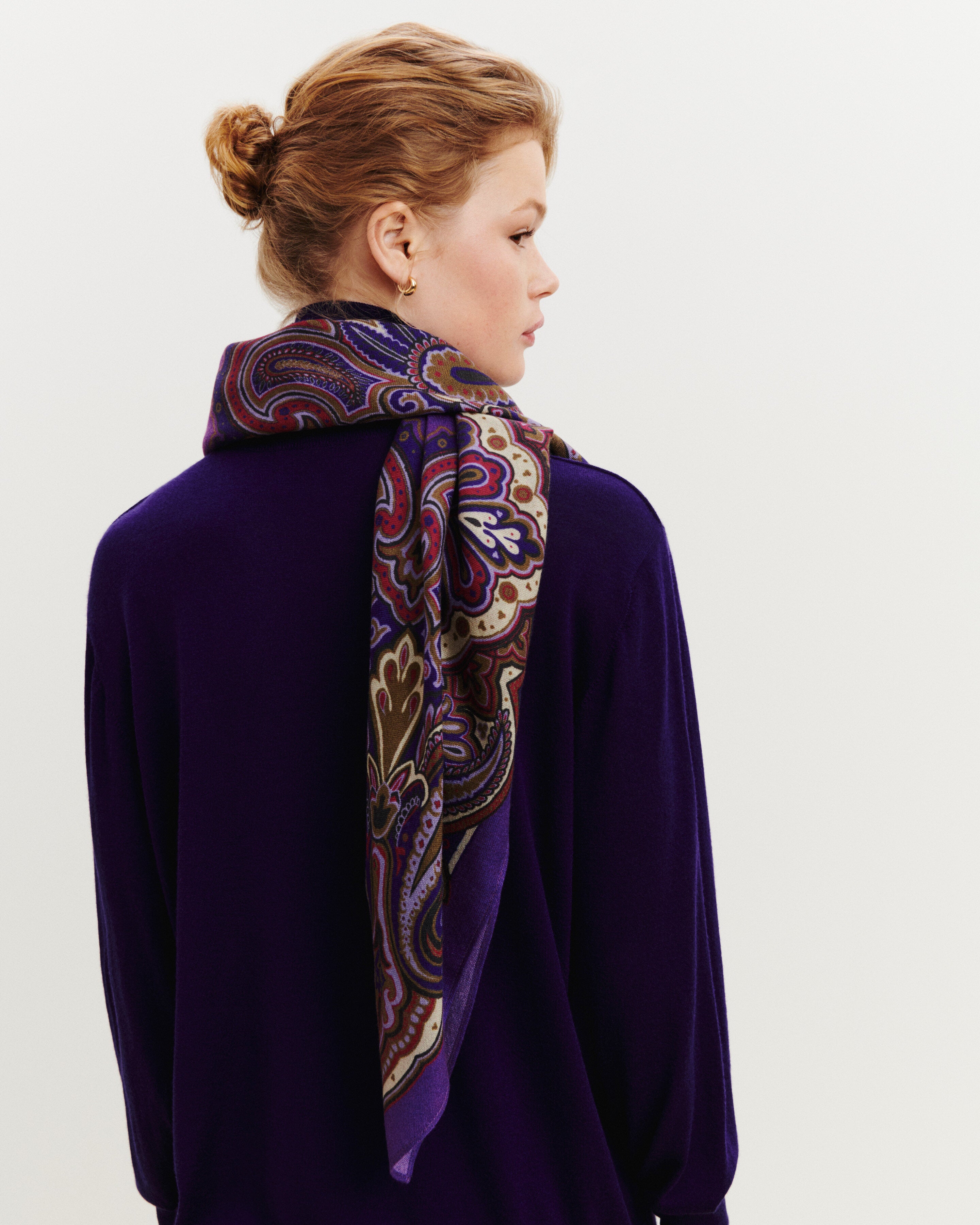 Carré Stan Paisley-CYCLAMEN/ULTRAVIOLET-100% cachemire