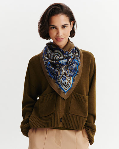 Carré Stan Paisley-NOISETTE/AMIRAL-100% cachemire