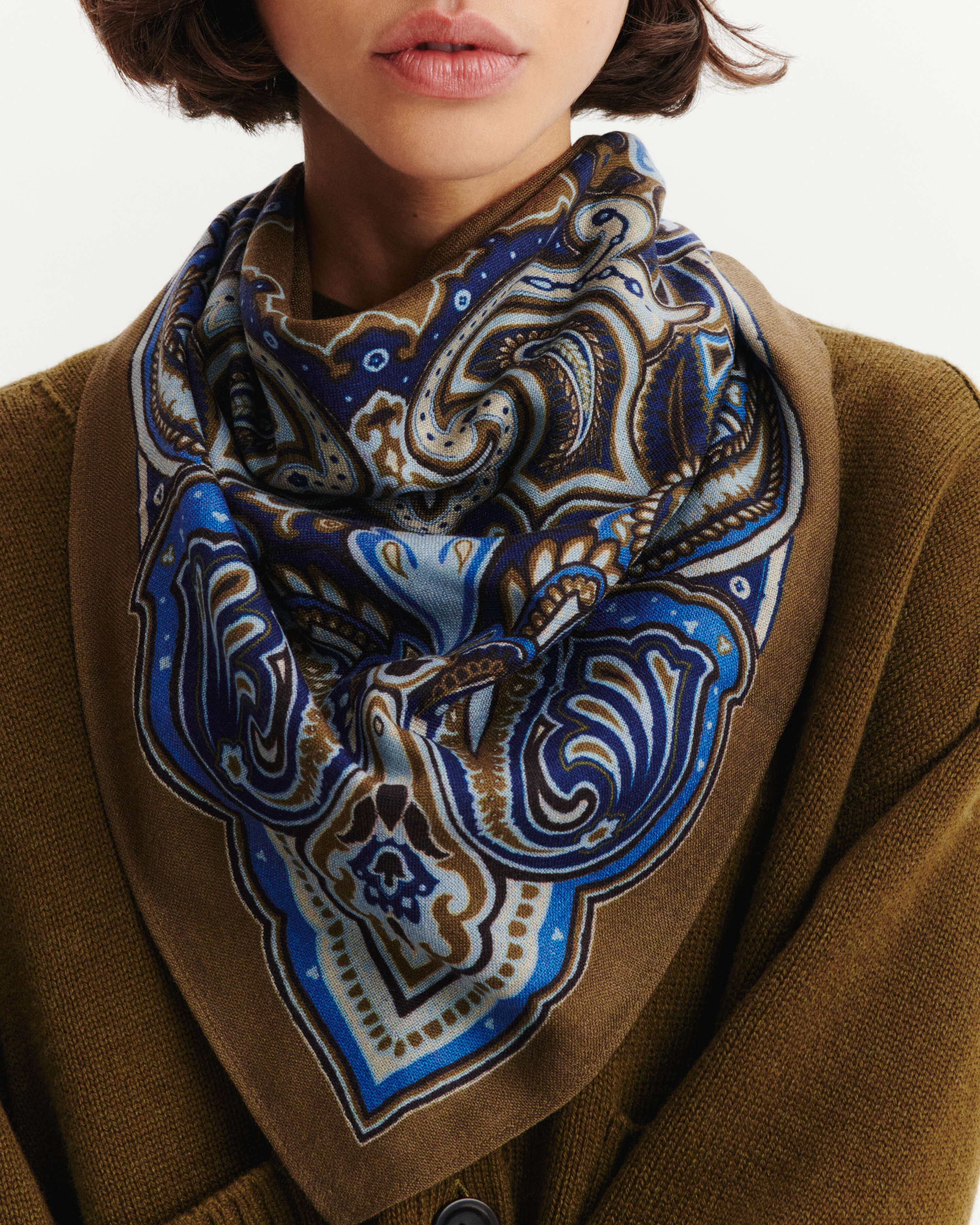 Carré Stan Paisley-NOISETTE/AMIRAL-100% cachemire