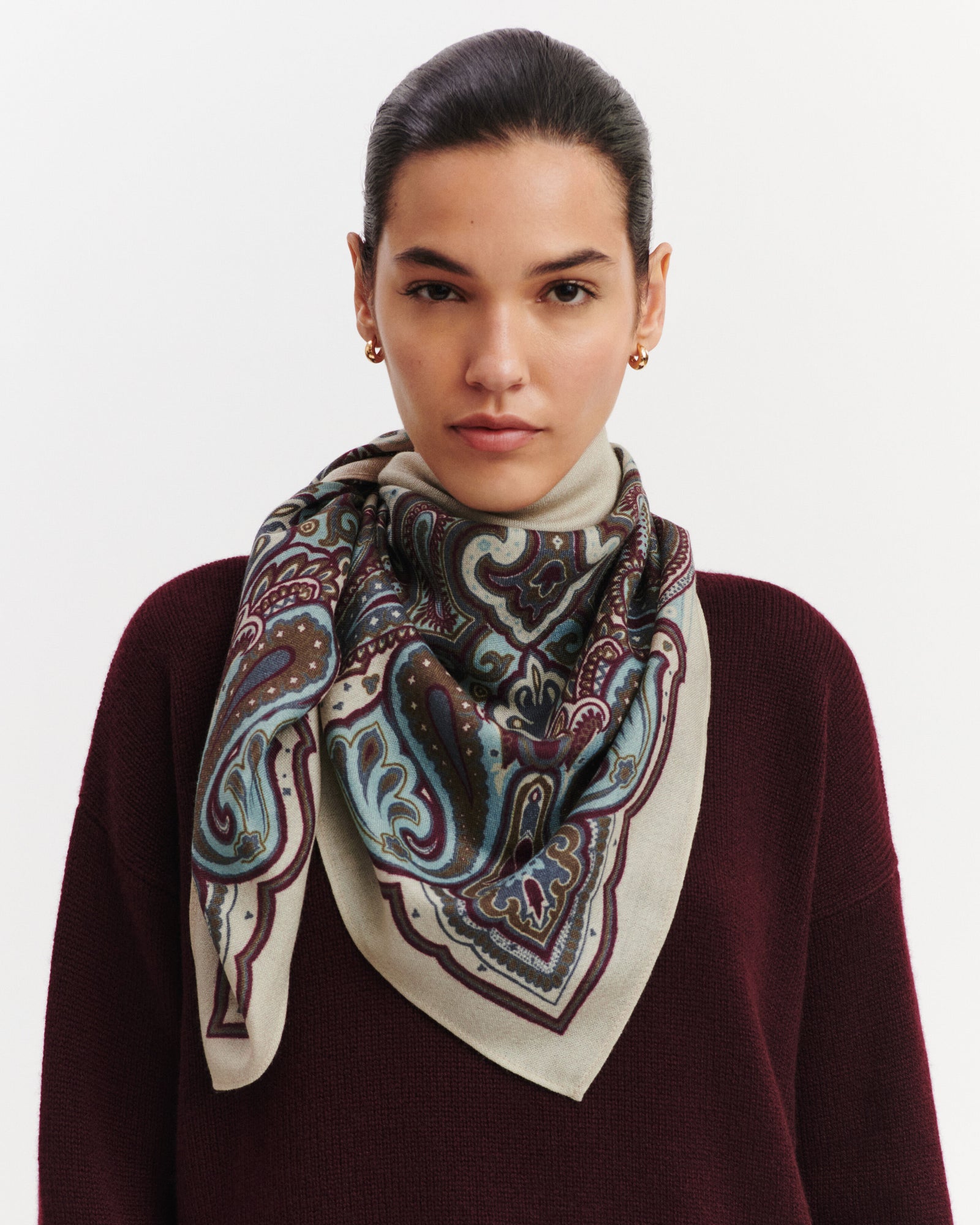 Carré Stan Paisley-AVOINE/VERT DE GRIS-100% cachemire