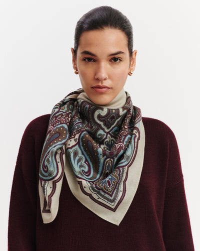 Carré Stan Paisley-AVOINE/VERT DE GRIS-100% cachemire