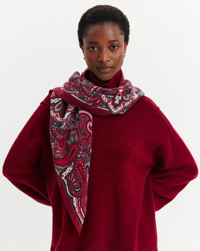 Carré Stan Paisley-BLEU GRANIT/ROUGE D'ORIENT-100% cachemire