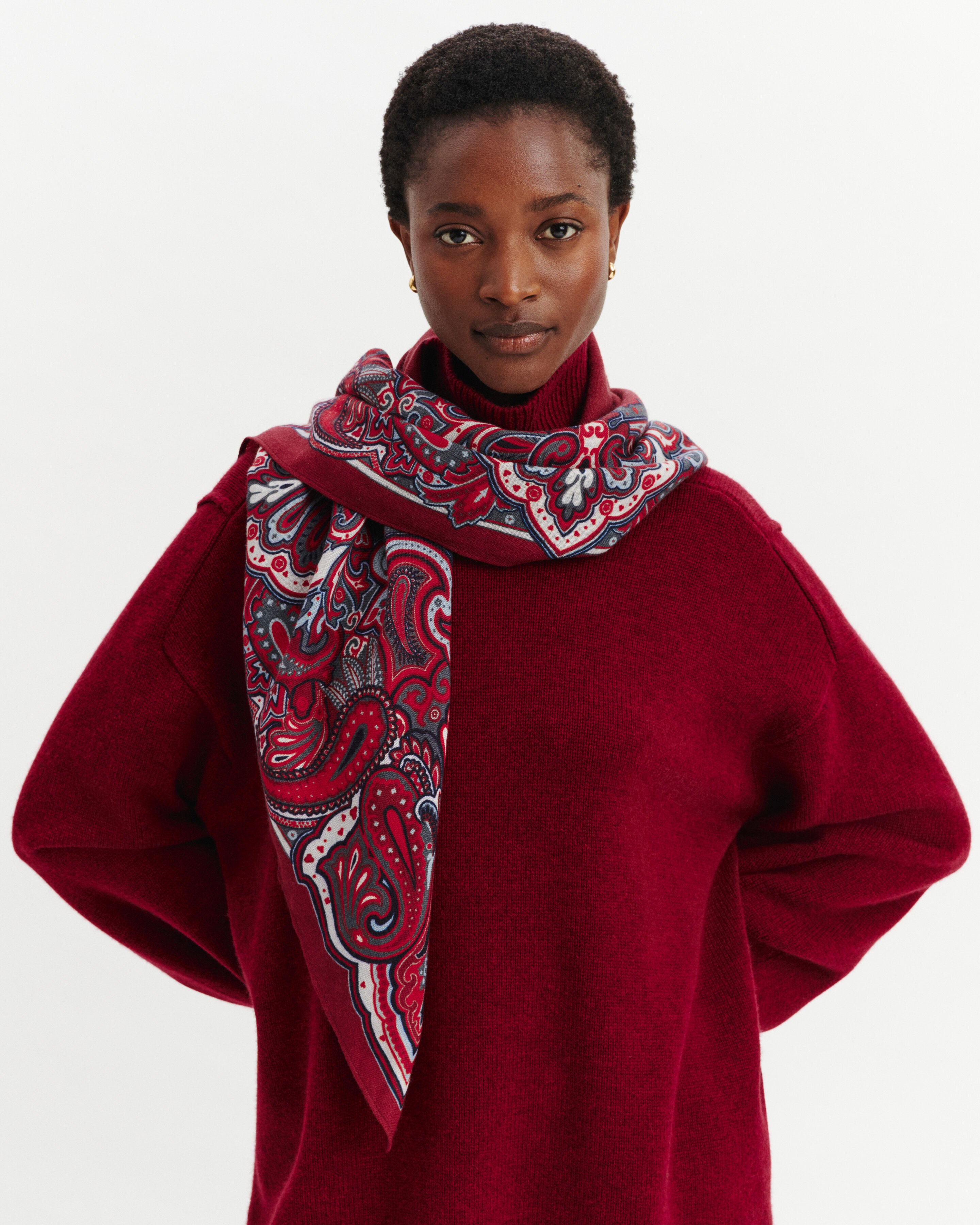 Carré Stan Paisley-BLEU GRANIT/ROUGE D'ORIENT-100% cachemire