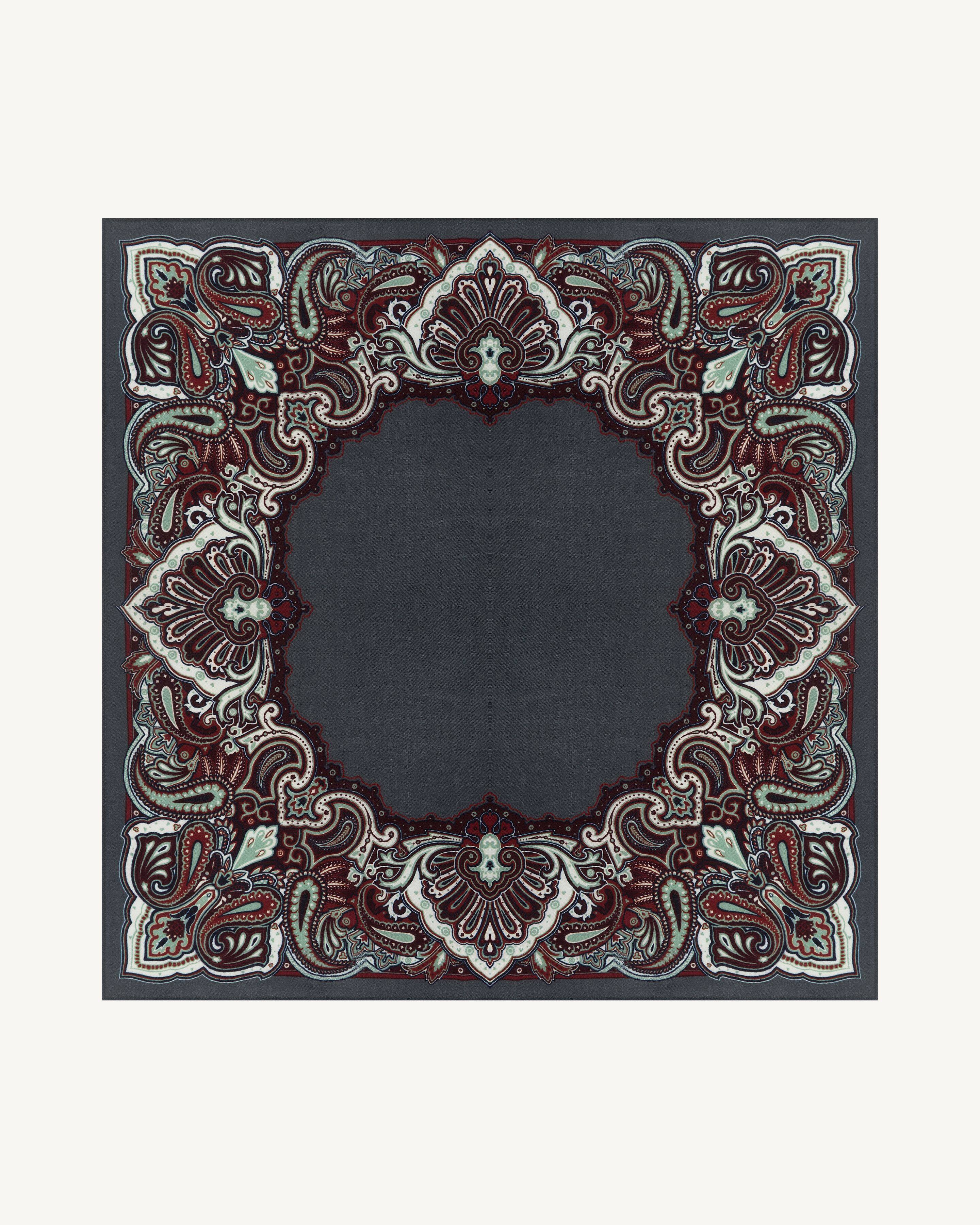 Carré Stan Paisley-BLEU GRANIT/ROUGE D'ORIENT-100% cachemire
