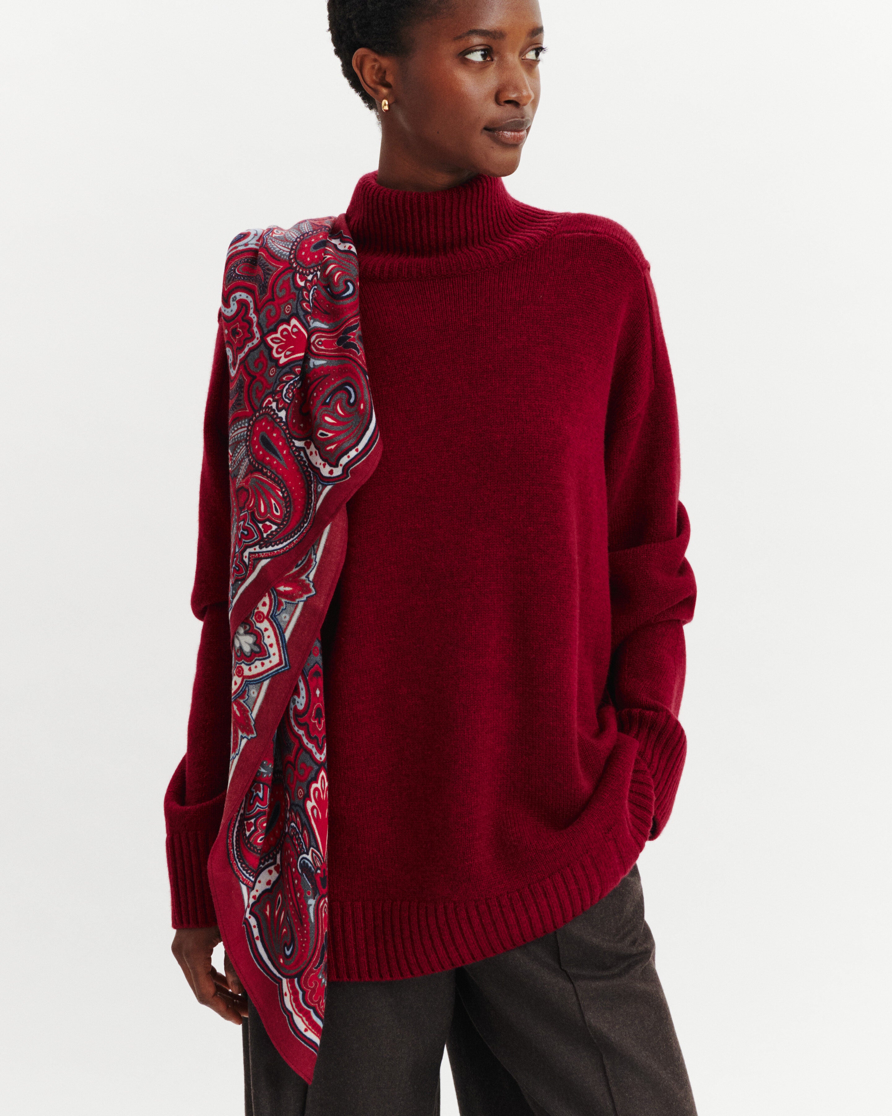 Carré Stan Paisley-ROUGE D'ORIENT/NATUREL-100% cachemire