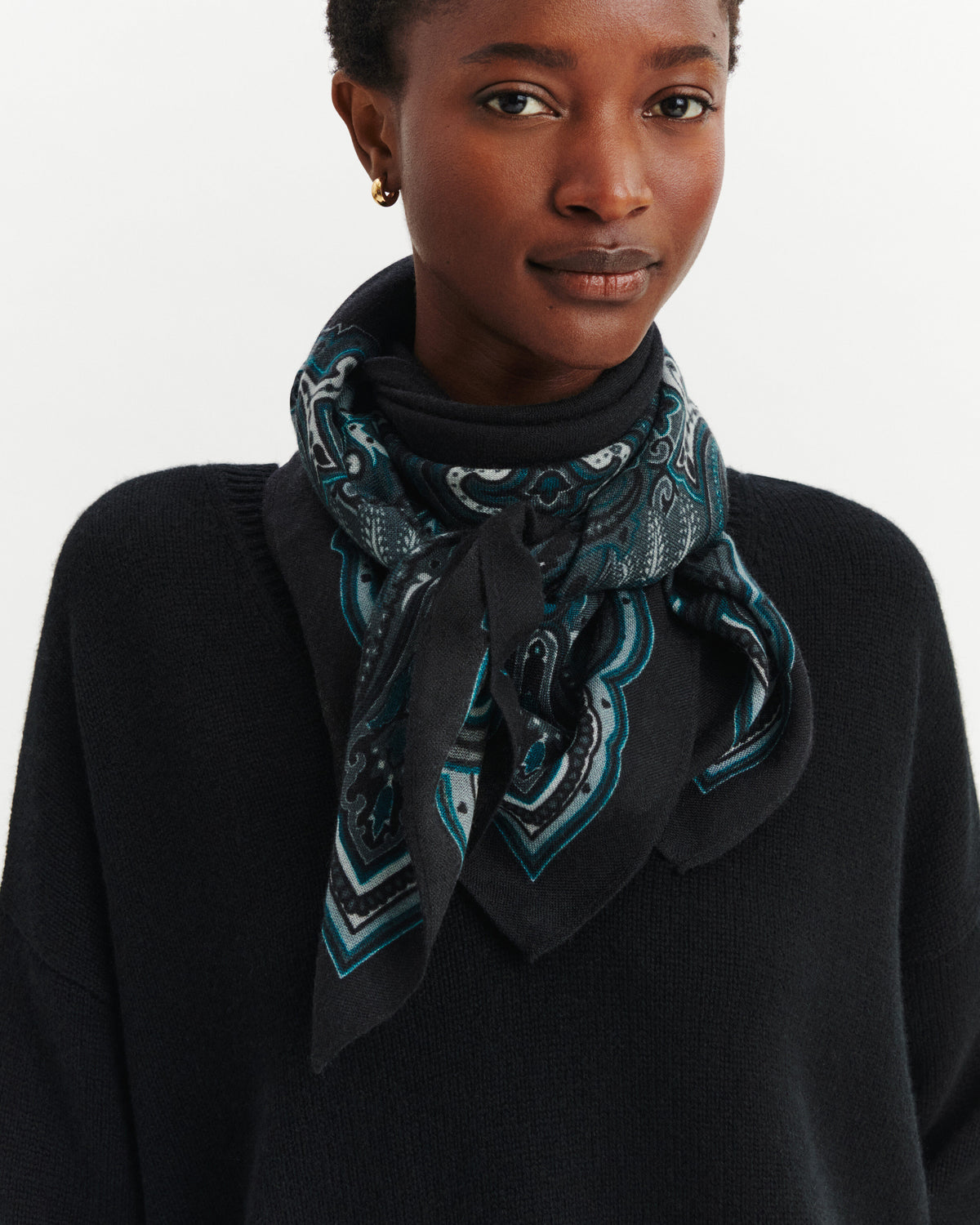 Carré Stan Paisley-NOIR/GUNMETAL-100% cachemire