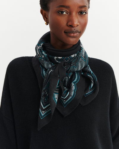 Carré Stan Paisley-NOIR/GUNMETAL-100% cachemire
