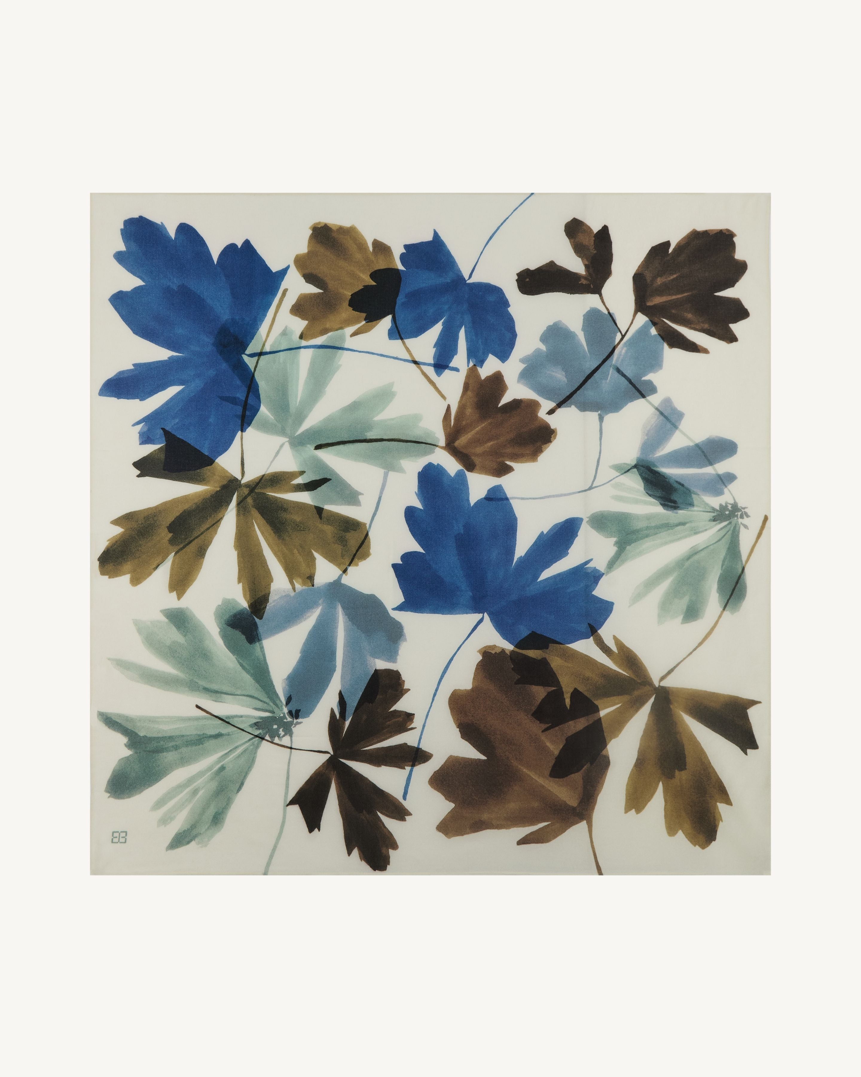 Grand carré imprimé-NATUREL/BLEU DE DELFT-100% cachemire