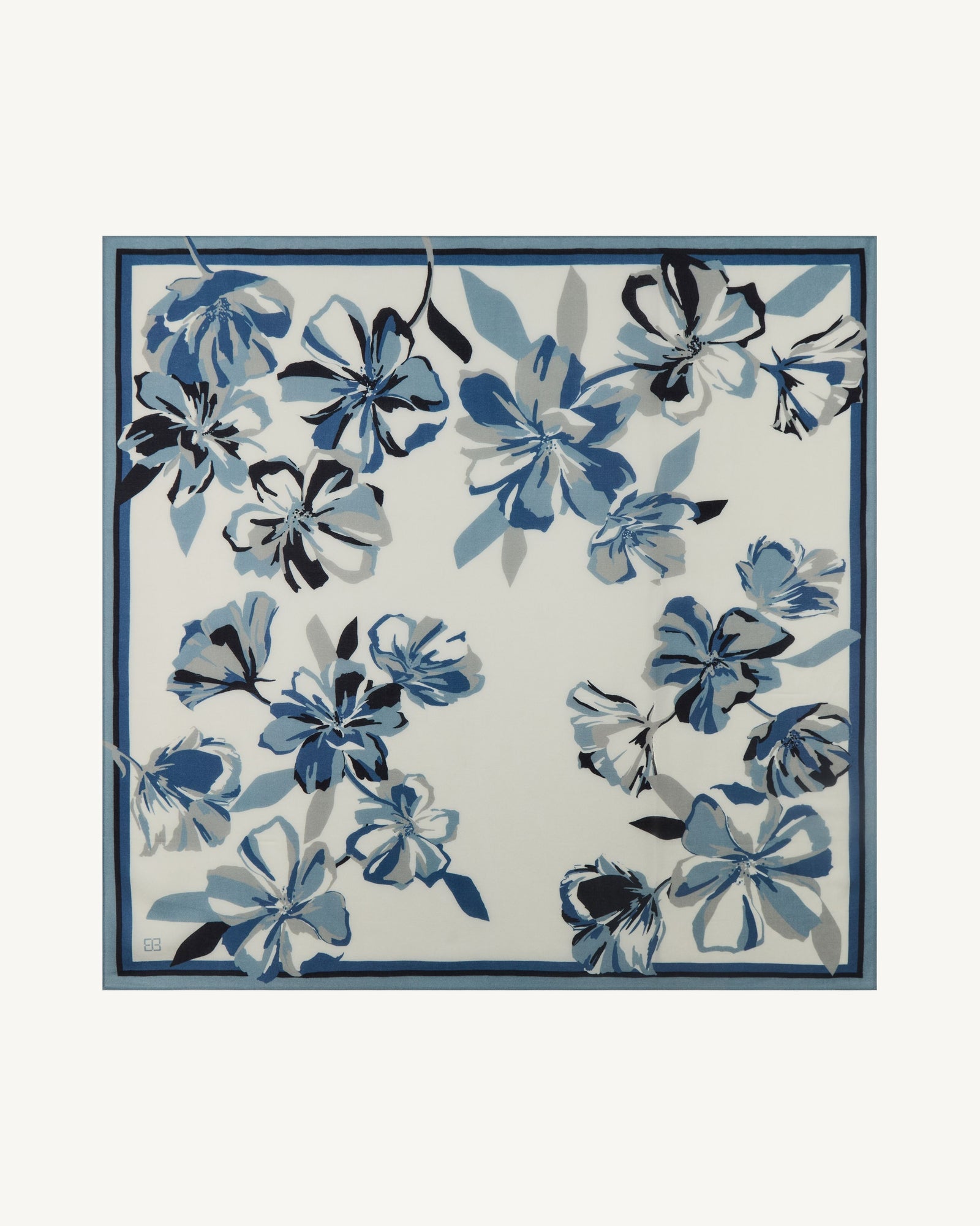 Grand carré imprimé-NATUREL/BLEU DE DELFT-100% cachemire