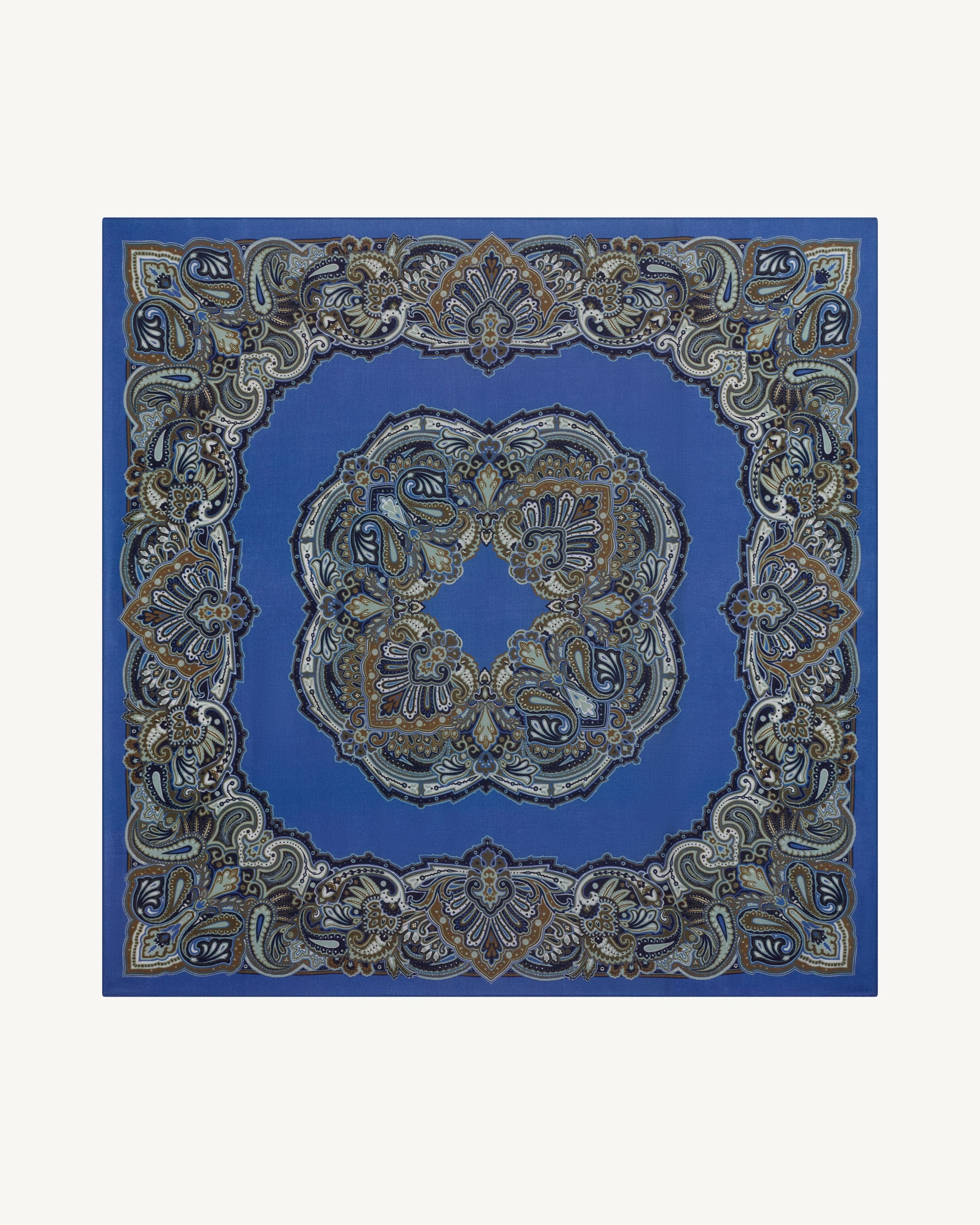 Grand carré imprimé-BLEU DE DELFT/VERT DE GRIS-100% cachemire