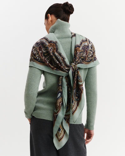 Grand carré imprimé-VERT DE GRIS/NOISETTE-100% cachemire