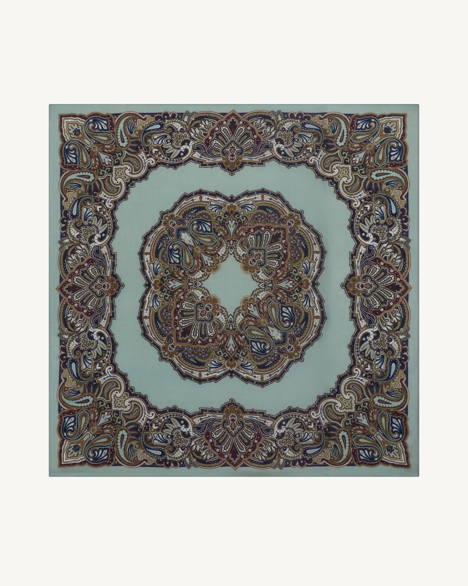 Grand carré imprimé-VERT DE GRIS/NOISETTE-100% cachemire