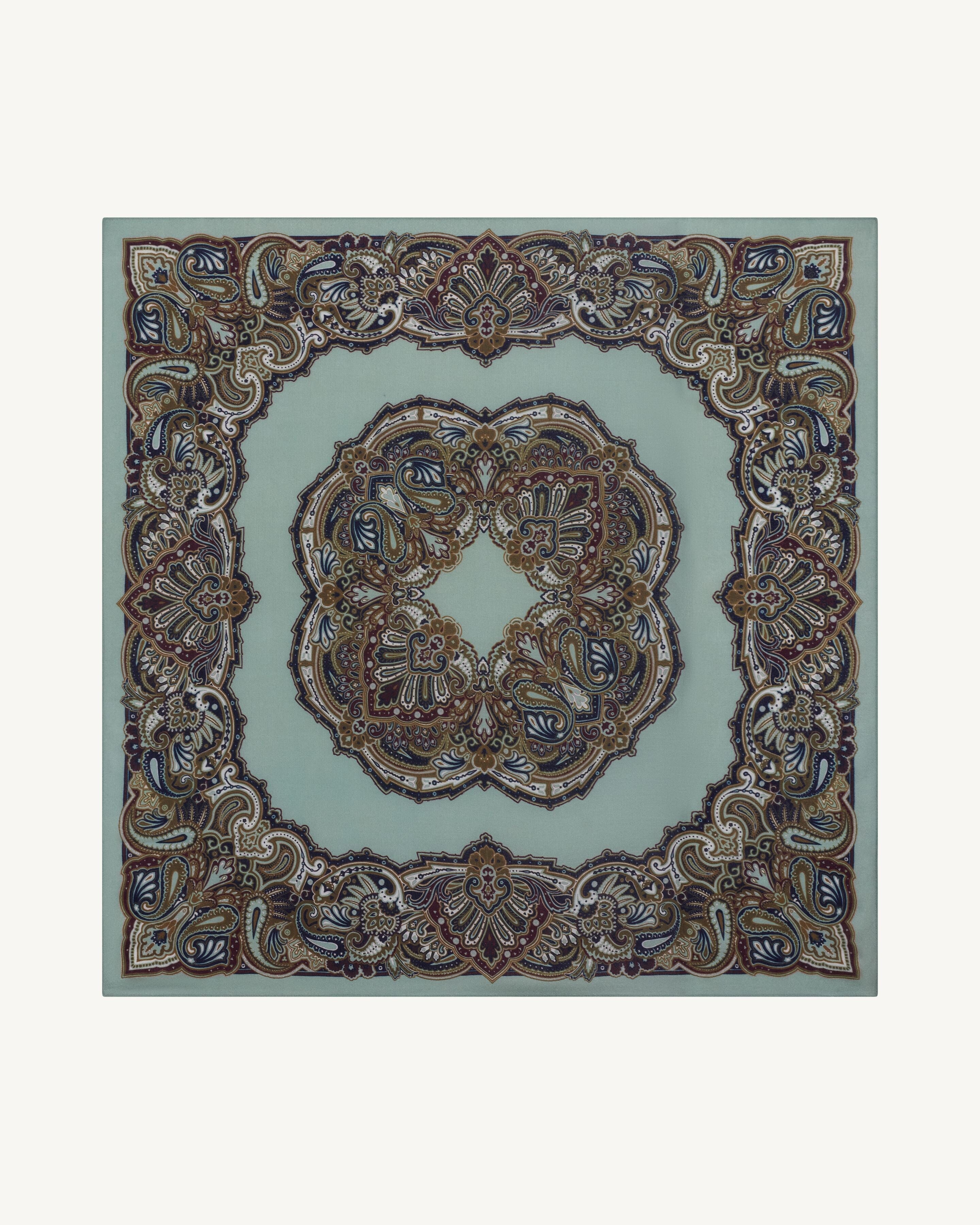 Grand carré imprimé-VERT DE GRIS/NOISETTE-100% cachemire