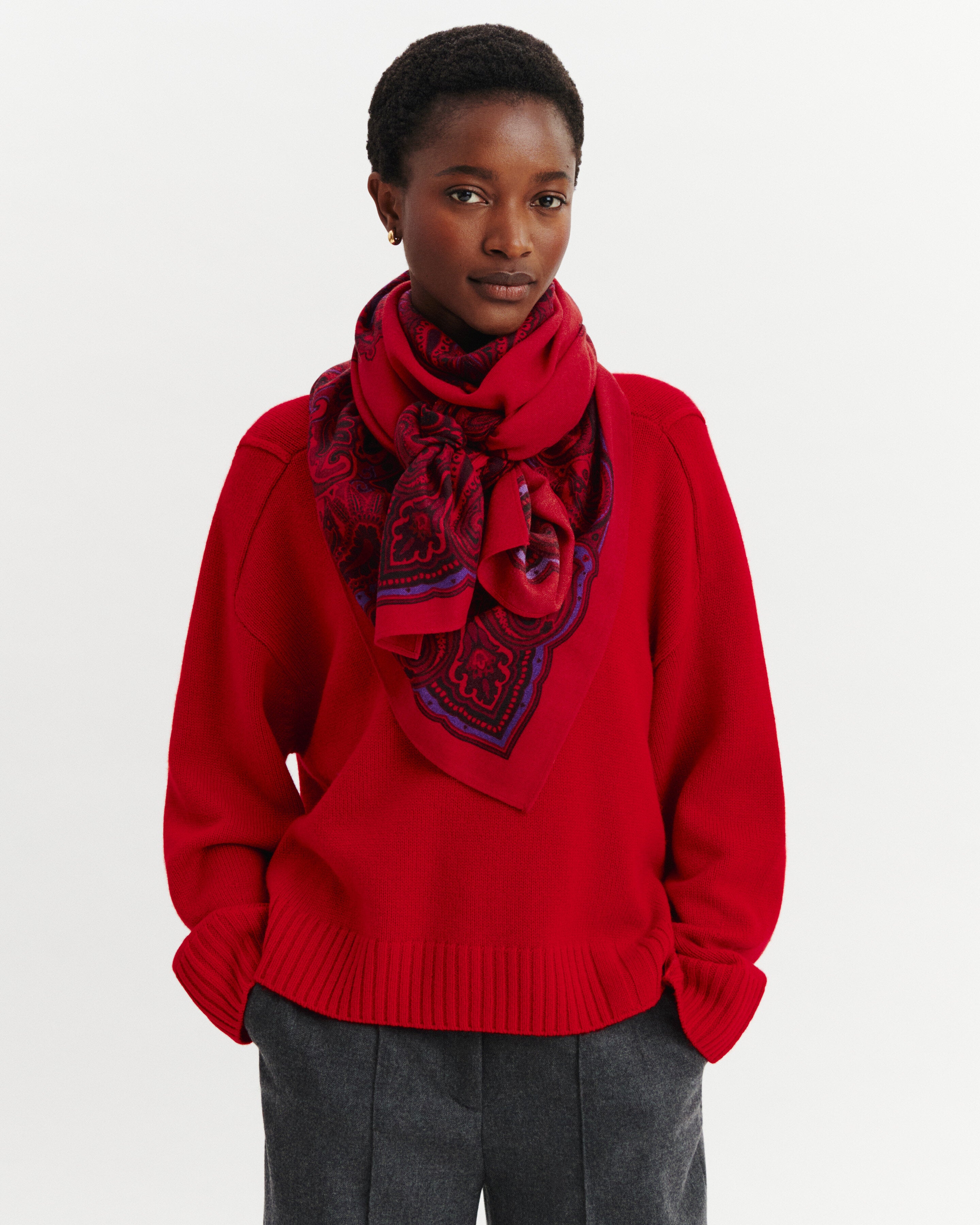 Grand carré imprimé-ROUGE QUARANTE/CYCLAMEN-100% cachemire