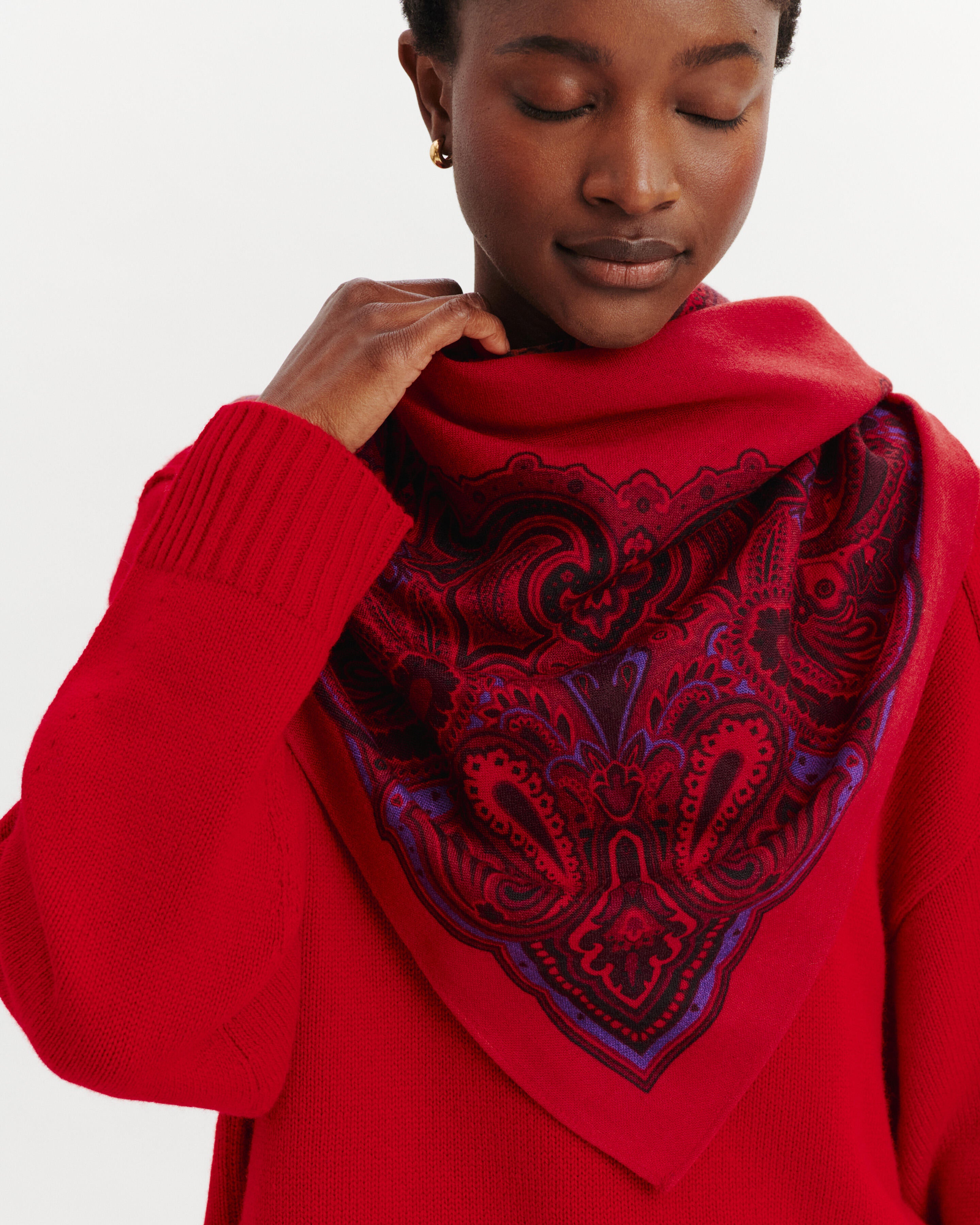 Grand carré imprimé-ROUGE QUARANTE/CYCLAMEN-100% cachemire