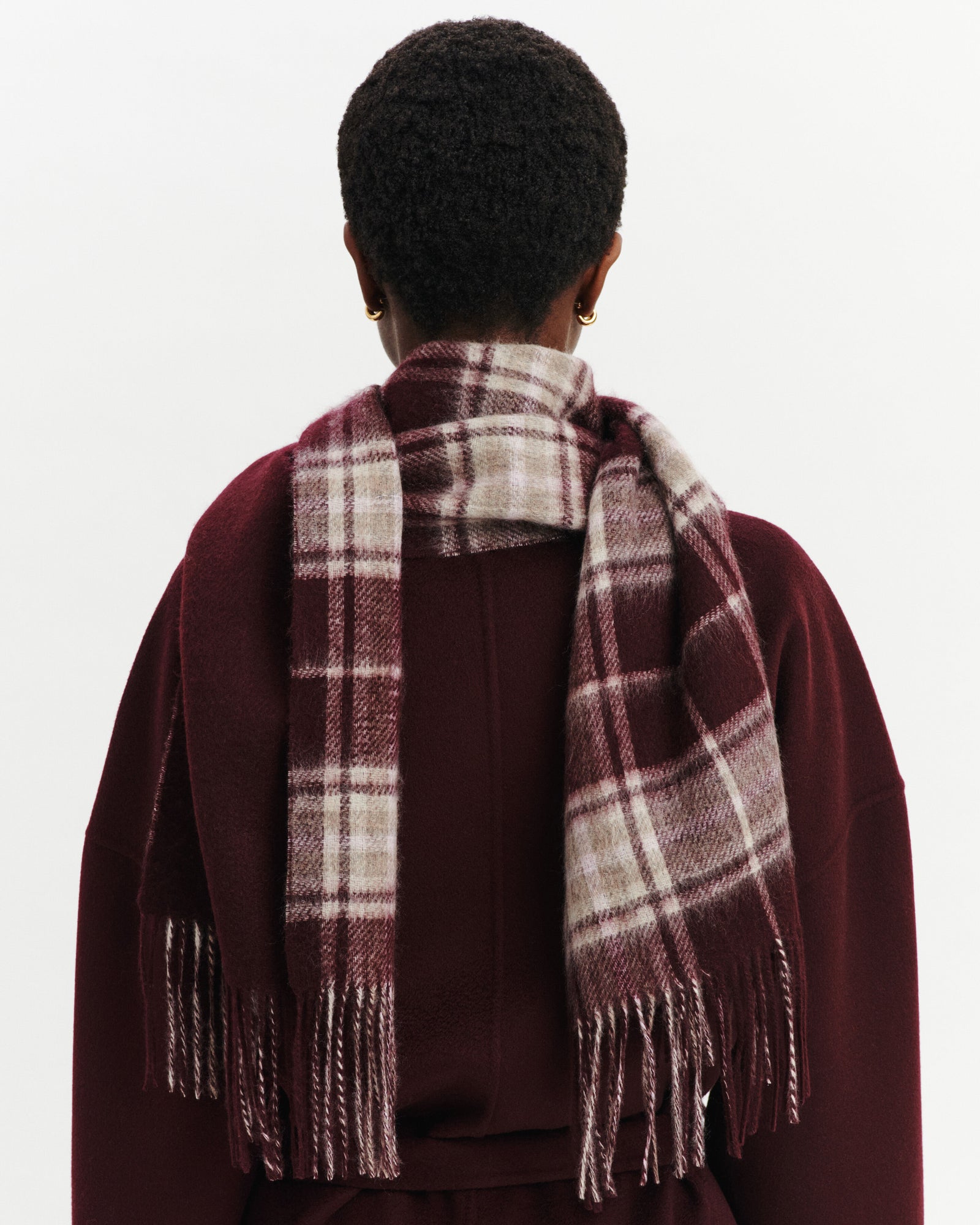 Écharpe tartan à franges-GRENAT/MILLET-100% cachemire