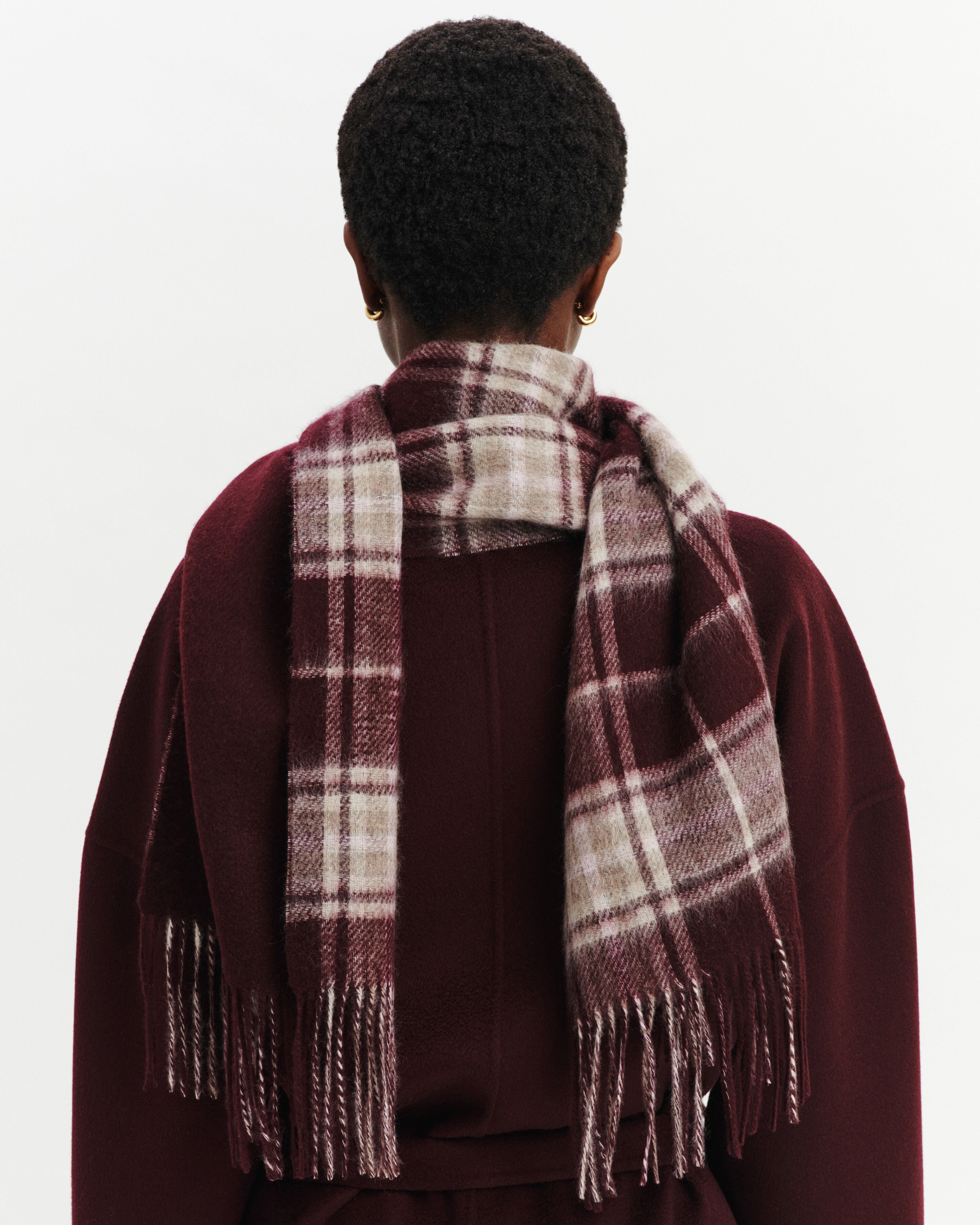 Écharpe tartan à franges-GRENAT/MILLET-100% cachemire