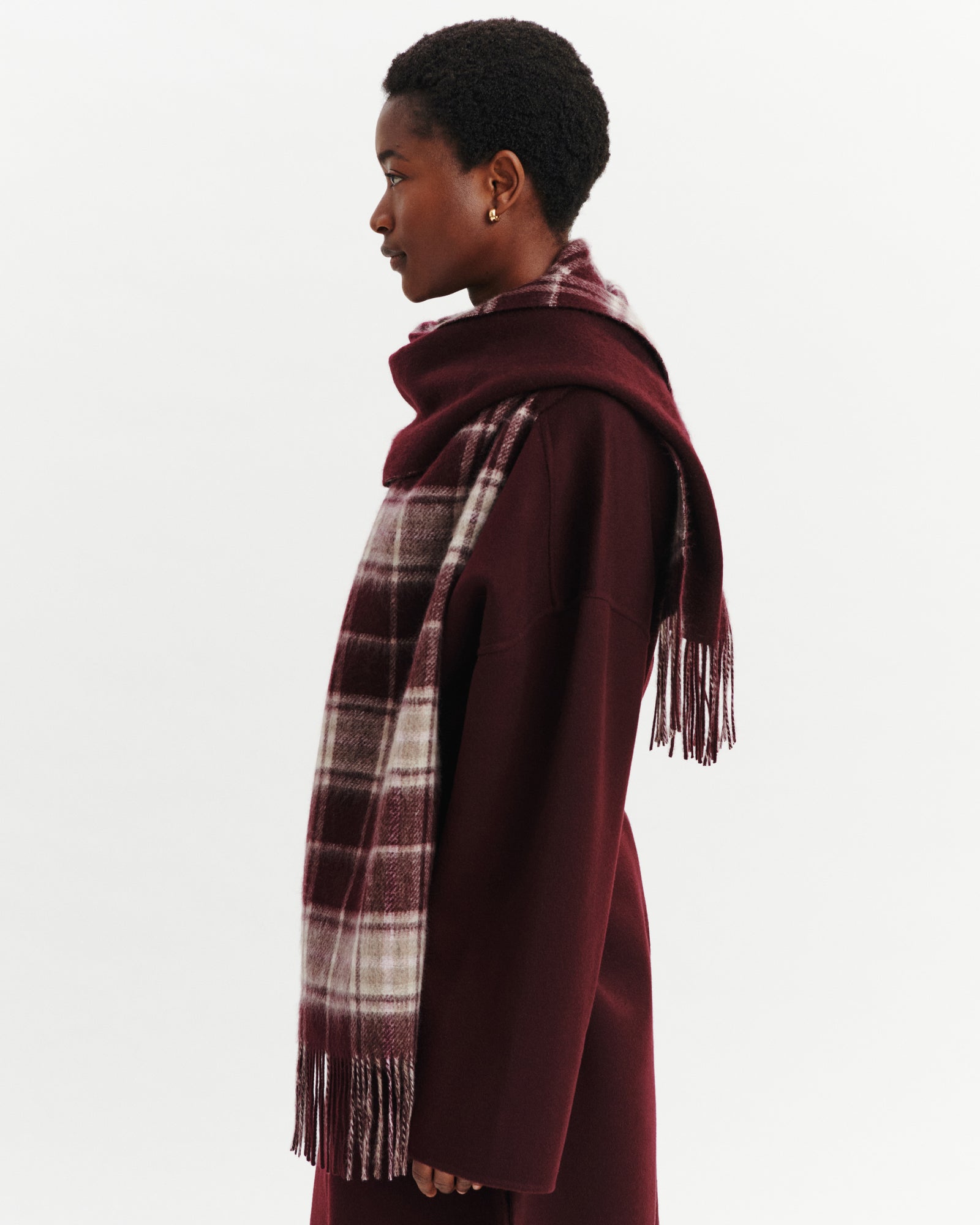 Écharpe tartan à franges-GRENAT/MILLET-100% cachemire