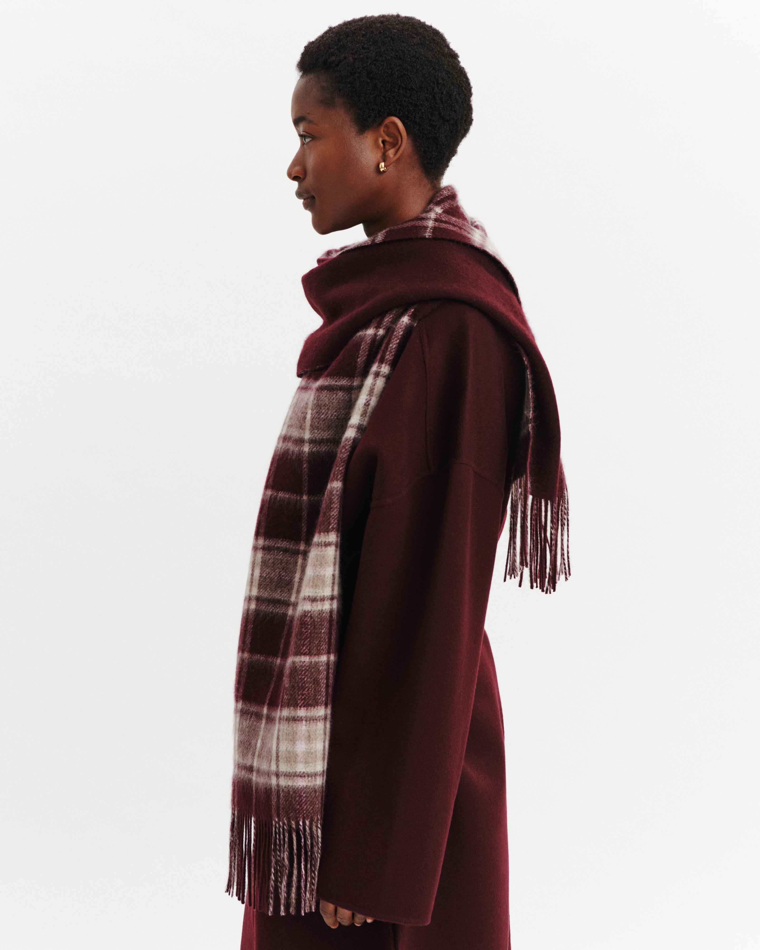 Écharpe tartan à franges-GRENAT/MILLET-100% cachemire