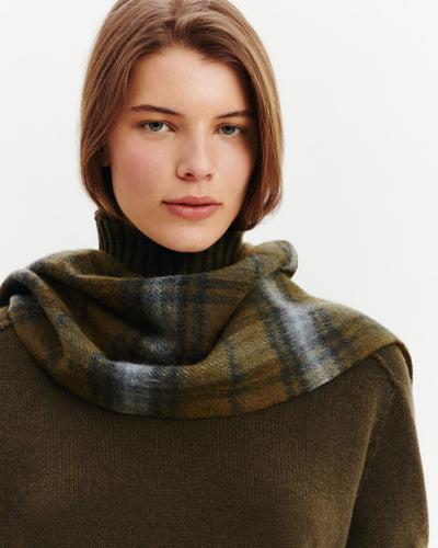 Écharpe tartan à franges-OLIVE/GRIS METEORITE-100% cachemire