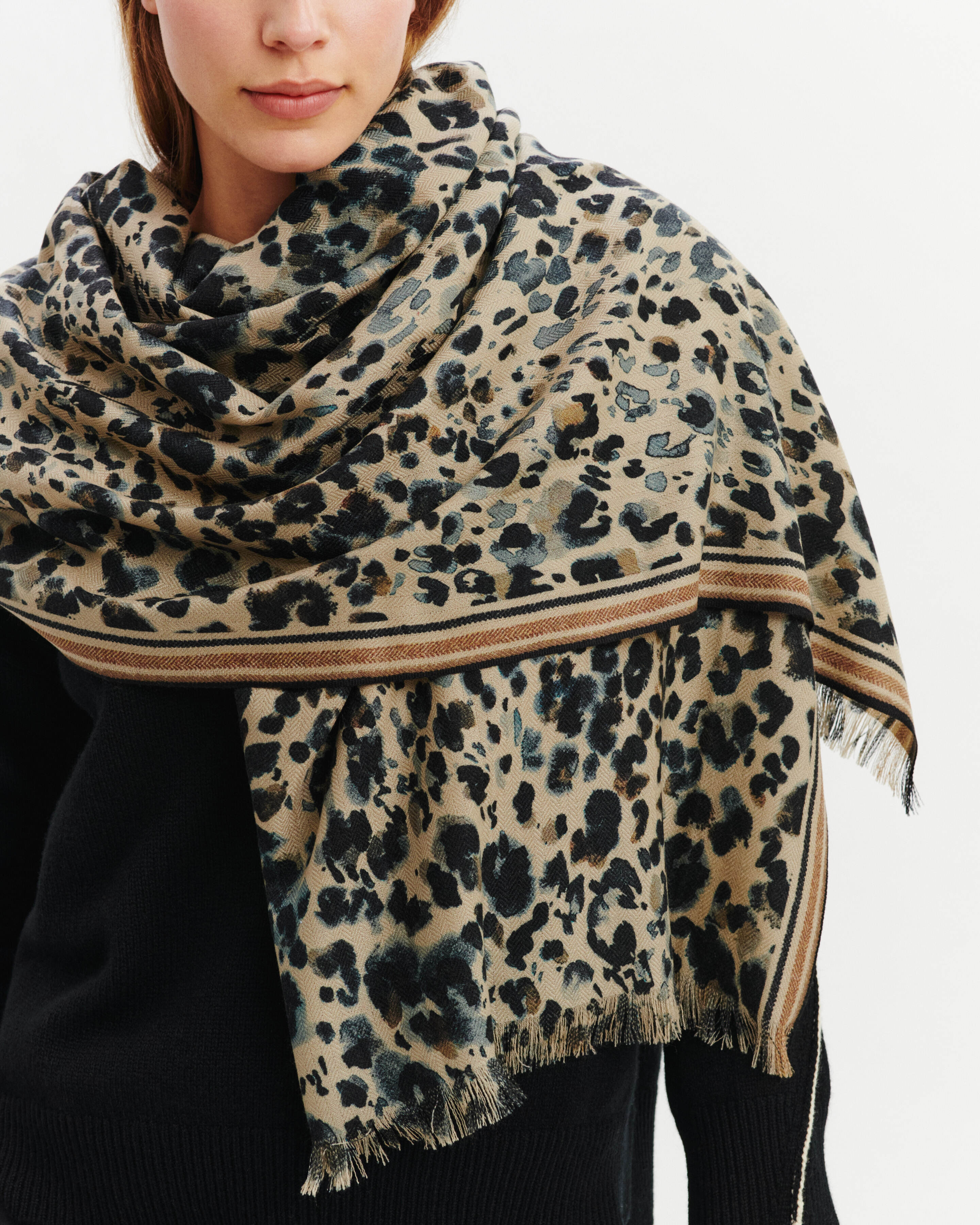 Étole imprimée-BEIGE CENDRE-100% cachemire