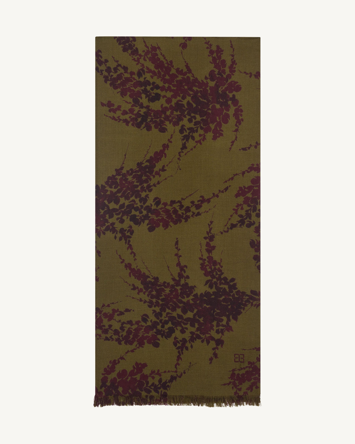 Étole imprimée-OLIVE/GRENAT-100% cachemire
