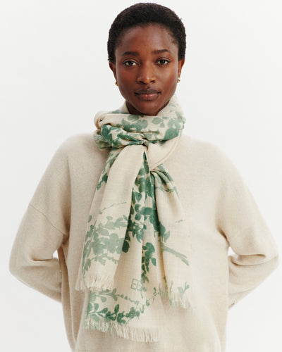 Étole imprimée-AVOINE/VERT DE GRIS-100% cachemire