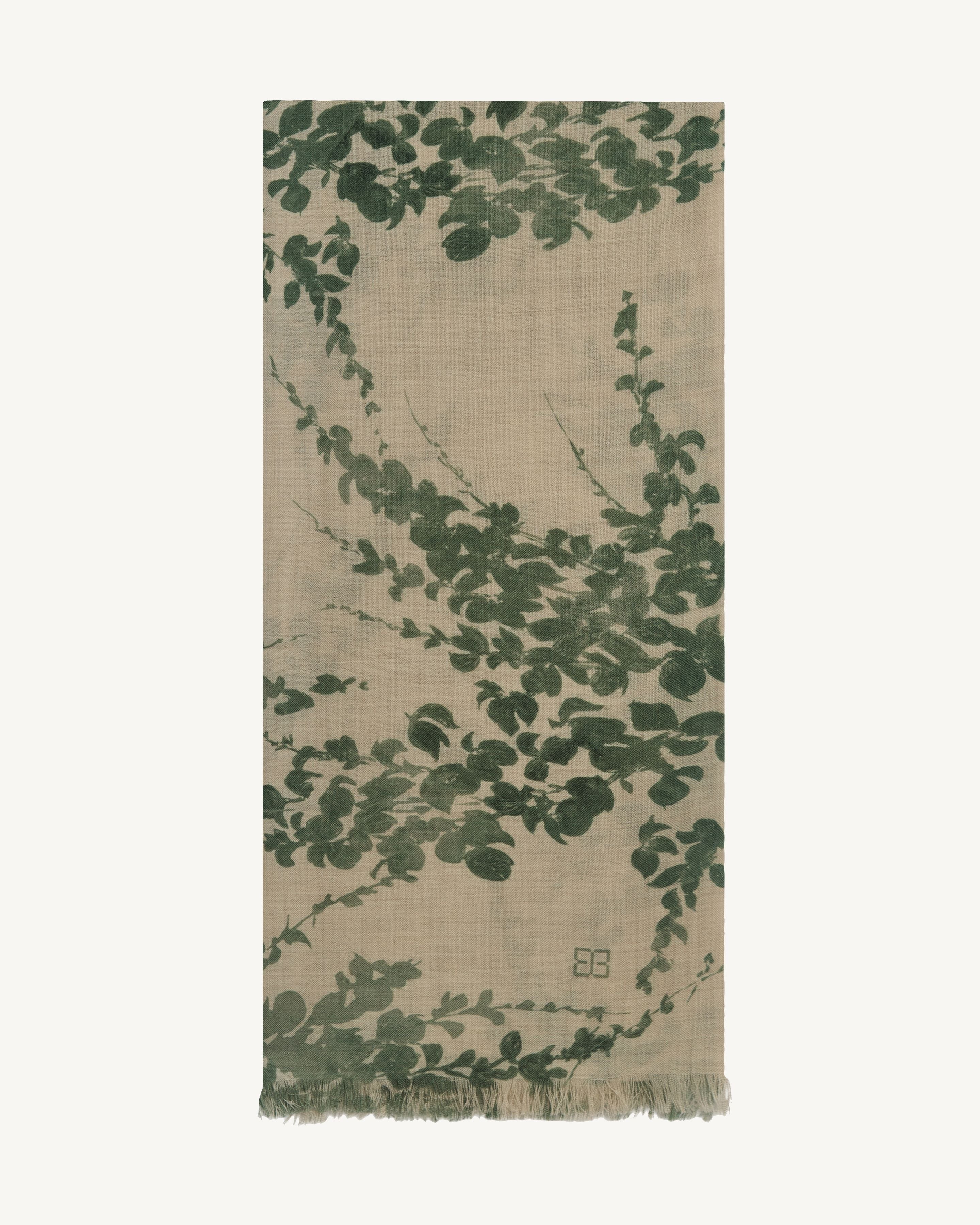 Étole imprimée-AVOINE/VERT DE GRIS-100% cachemire