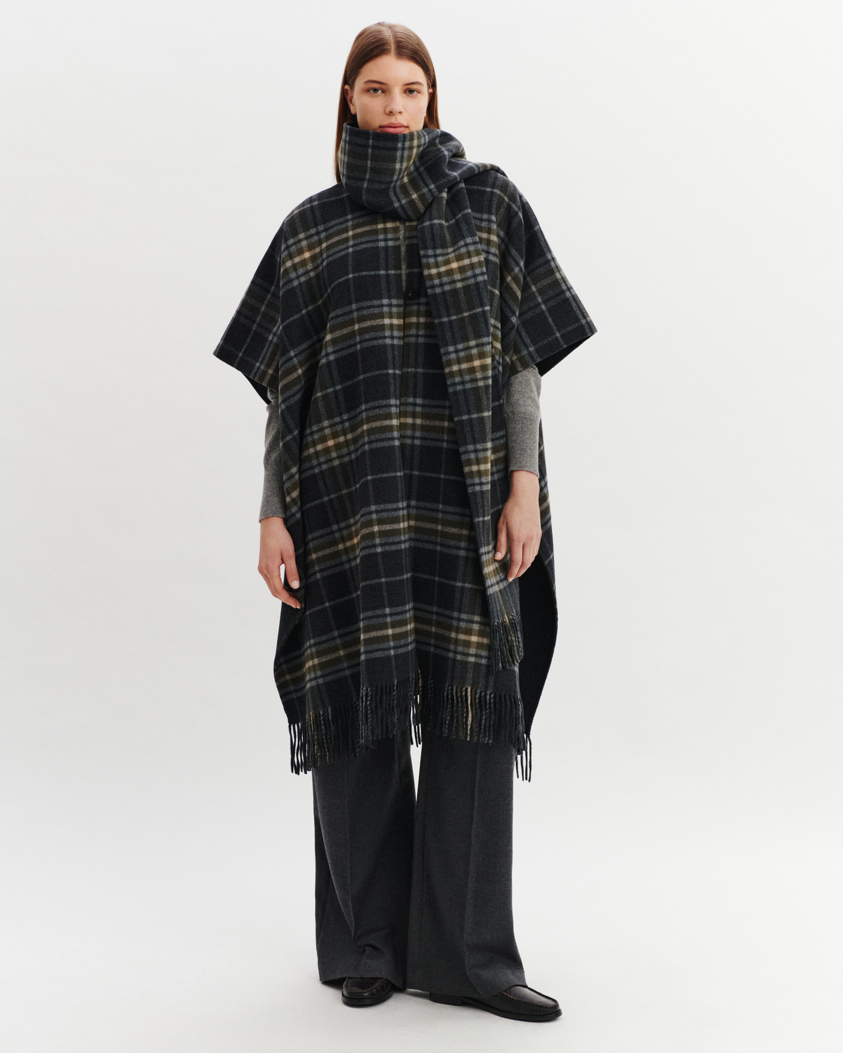 Cape tartan-CHARBON/OLIVE-90% laine 10% cachemire