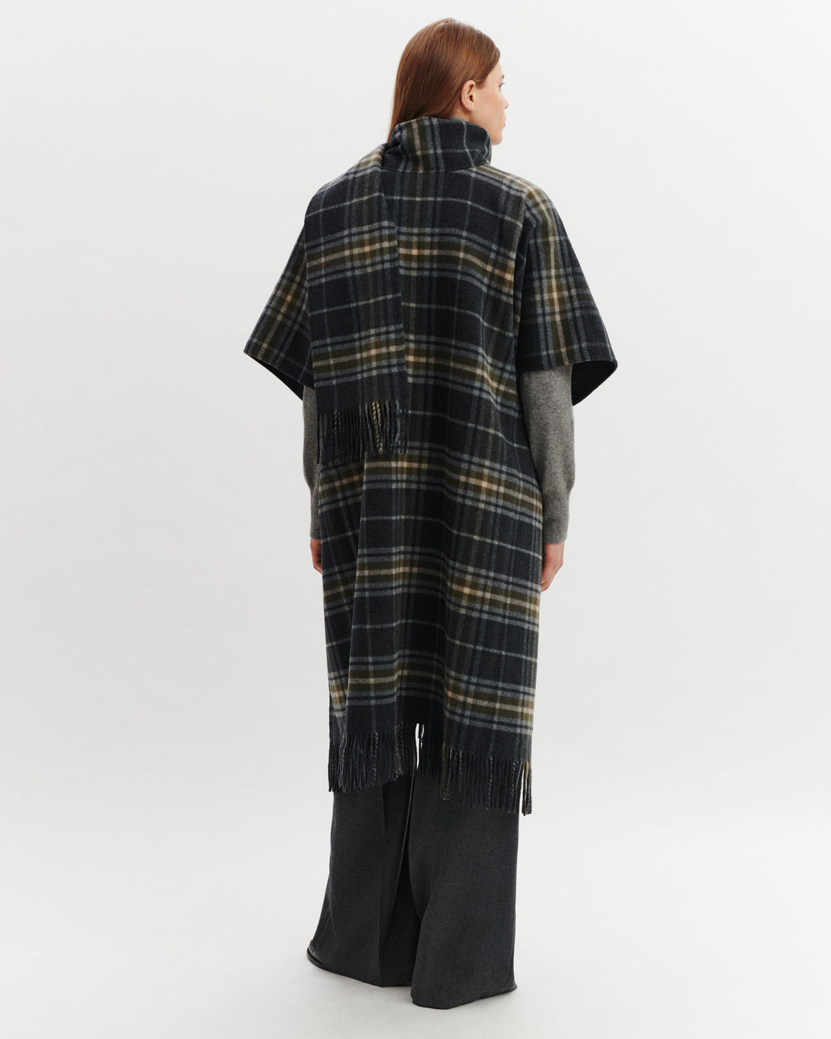 Cape tartan-CHARBON/OLIVE-90% laine 10% cachemire