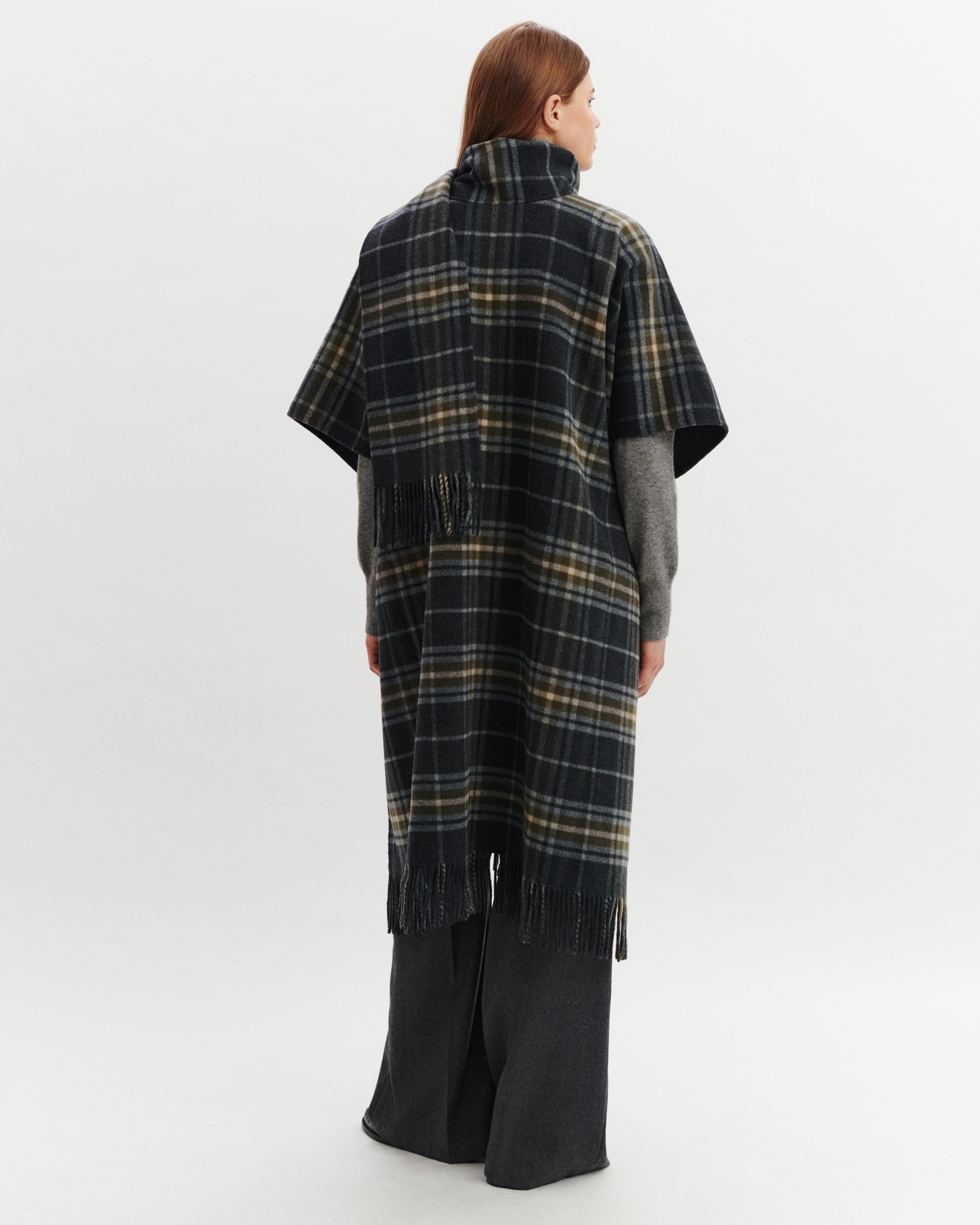 Cape tartan-CHARBON/OLIVE-90% laine 10% cachemire