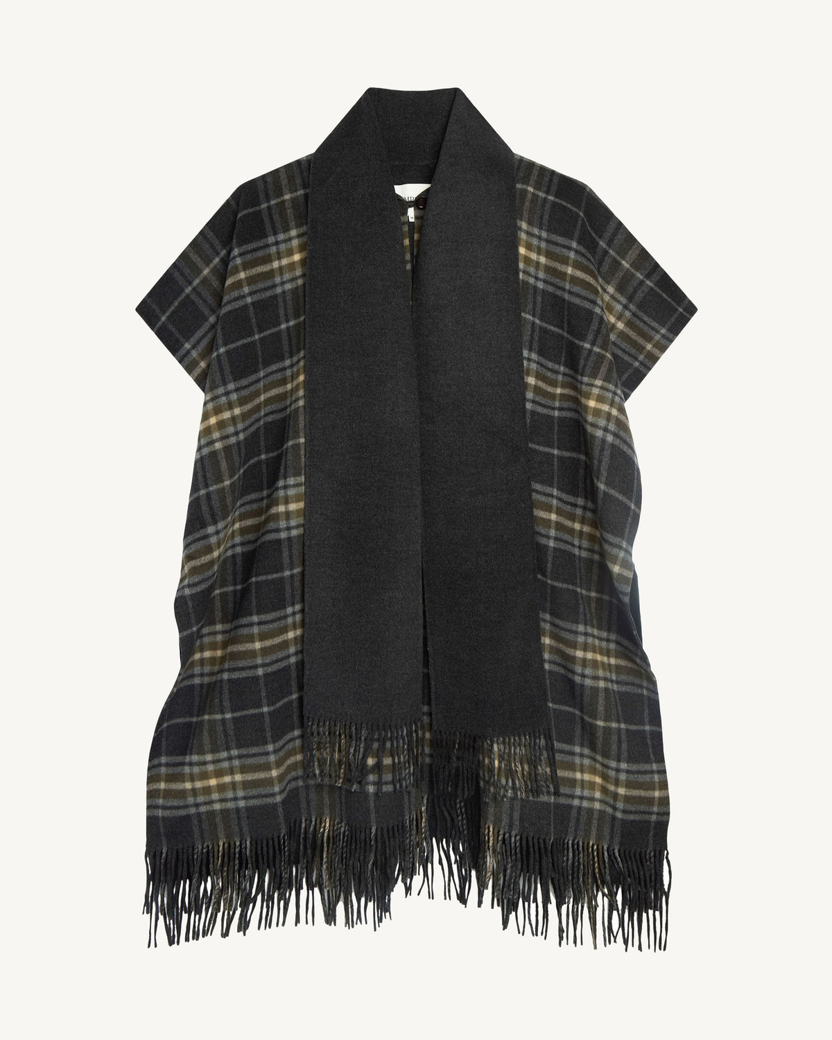 Cape tartan-CHARBON/OLIVE-90% laine 10% cachemire